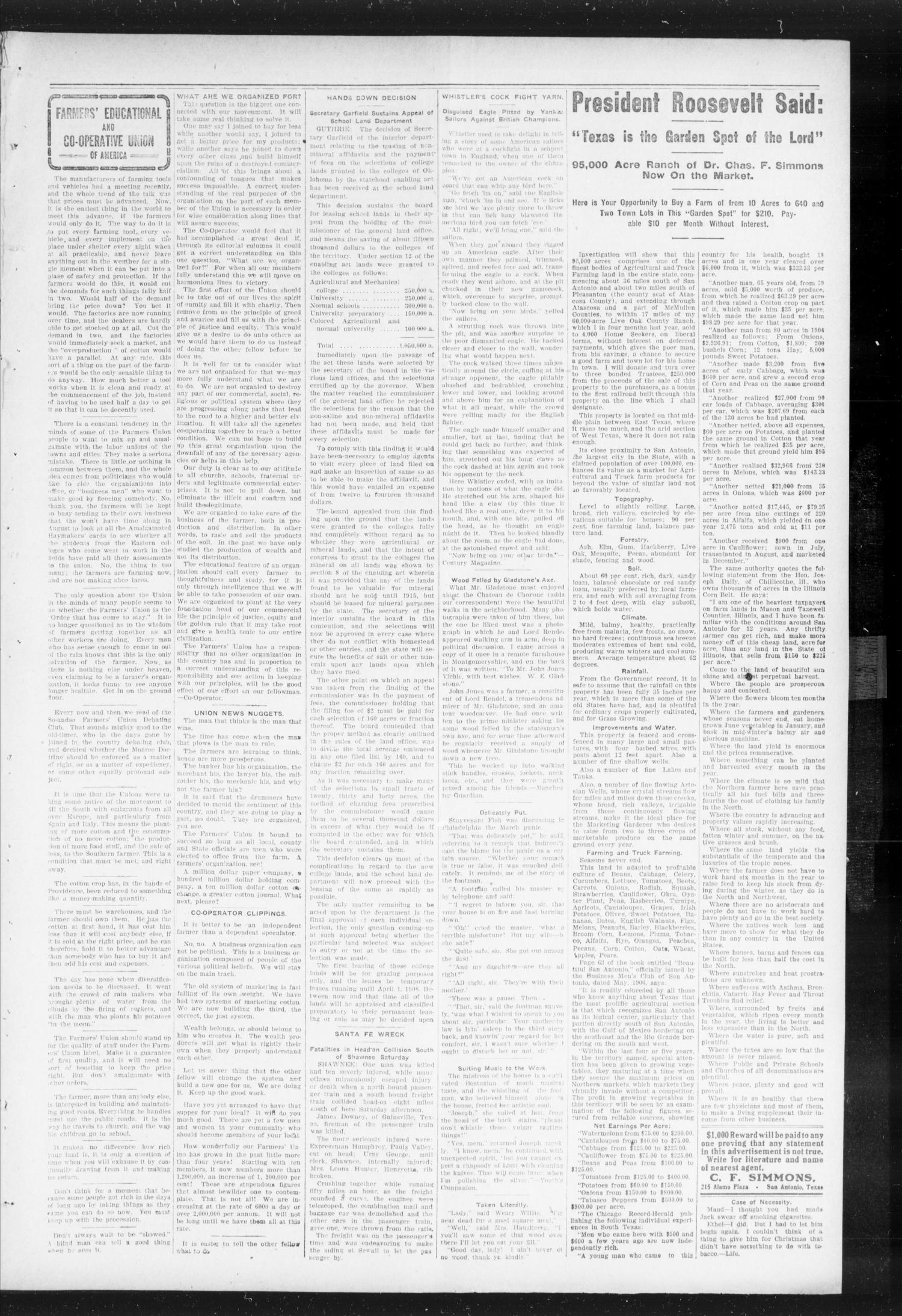 The Peoples Voice (Norman, Okla.), Vol. 15, No. 47, Ed. 1 Friday, June 7, 1907
                                                
                                                    [Sequence #]: 3 of 8
                                                