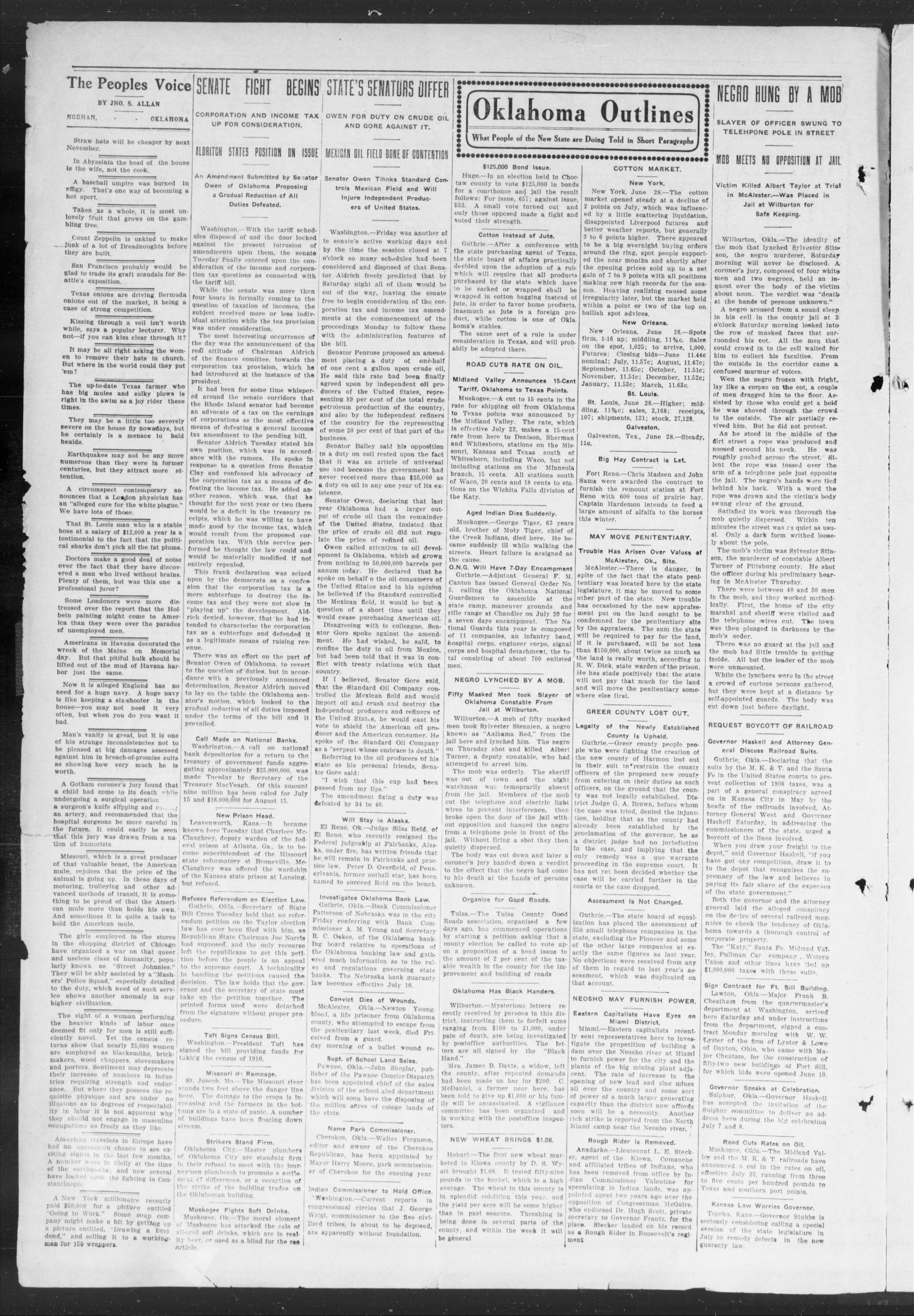 The Peoples' Voice (Norman, Okla.), Vol. 17, No. 51, Ed. 1 Friday, July 2, 1909
                                                
                                                    [Sequence #]: 2 of 8
                                                