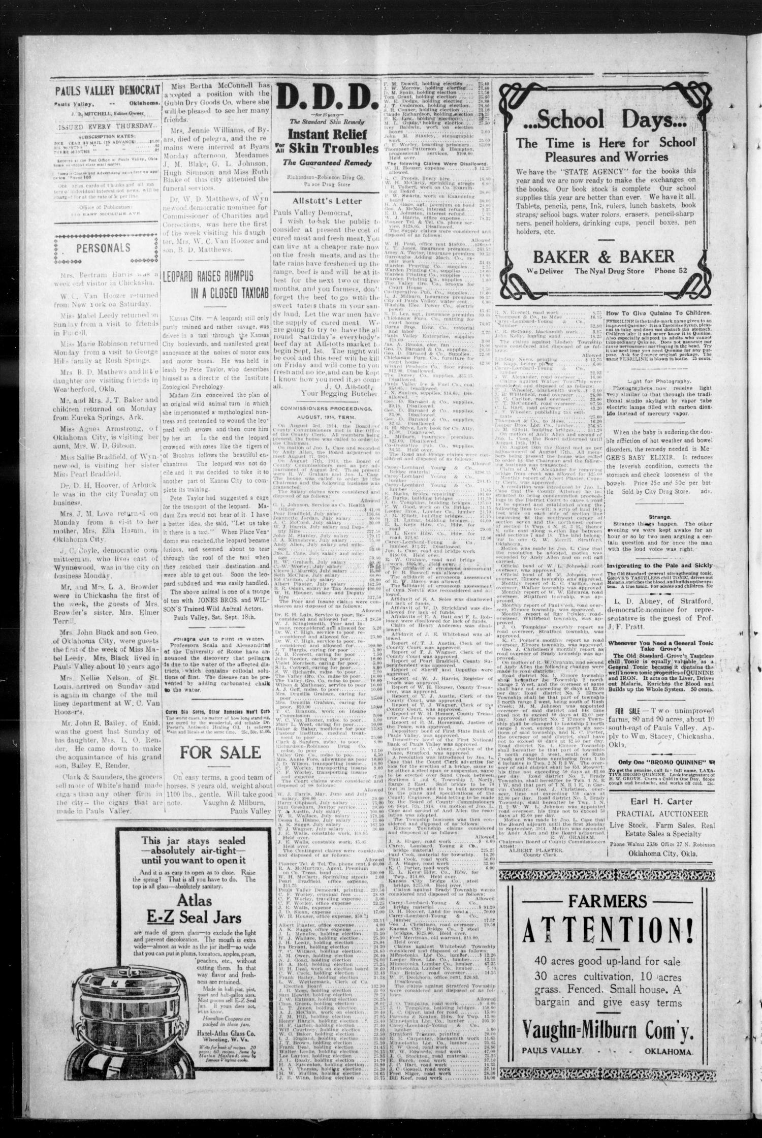Pauls Valley Democrat (Pauls Valley, Okla.), Vol. 11, No. 24, Ed. 1 Thursday, August 27, 1914
                                                
                                                    [Sequence #]: 4 of 8
                                                