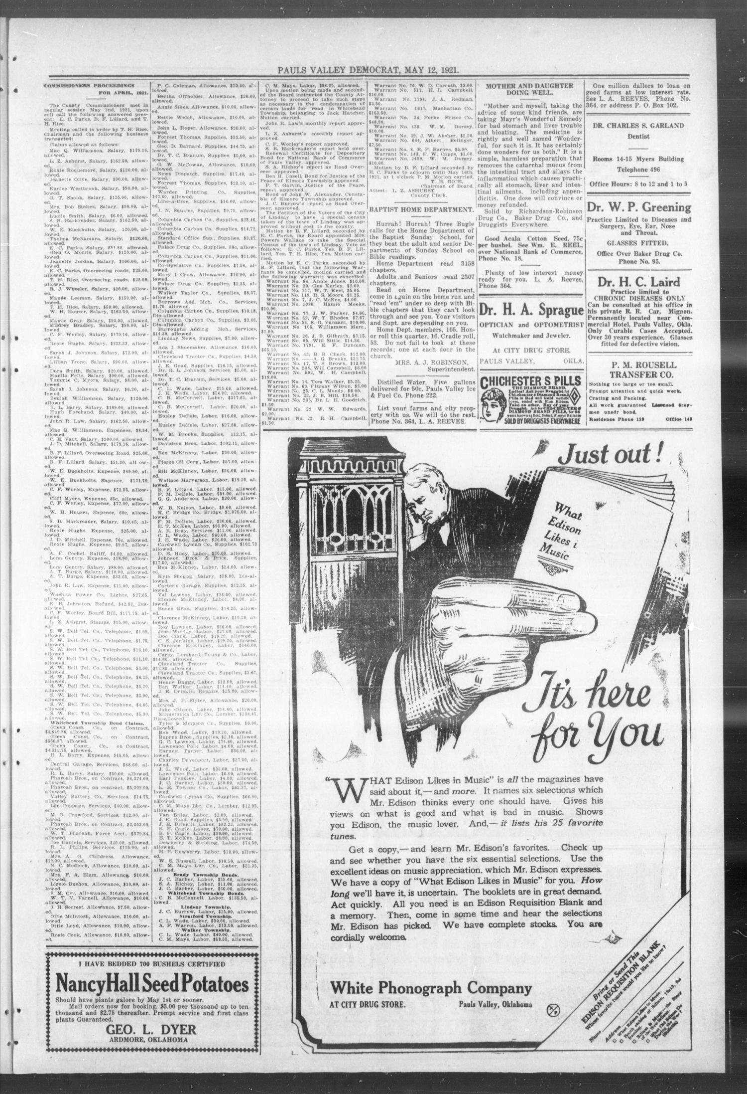 Pauls Valley Democrat (Pauls Valley, Okla.), Vol. 18, No. 10, Ed. 1 Thursday, May 12, 1921
                                                
                                                    [Sequence #]: 3 of 8
                                                