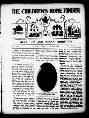 Primary view of object titled 'The Children's Home Finder (Guthrie, Okla.), Vol. 4, No. 1, Ed. 1 Monday, February 1, 1904'.