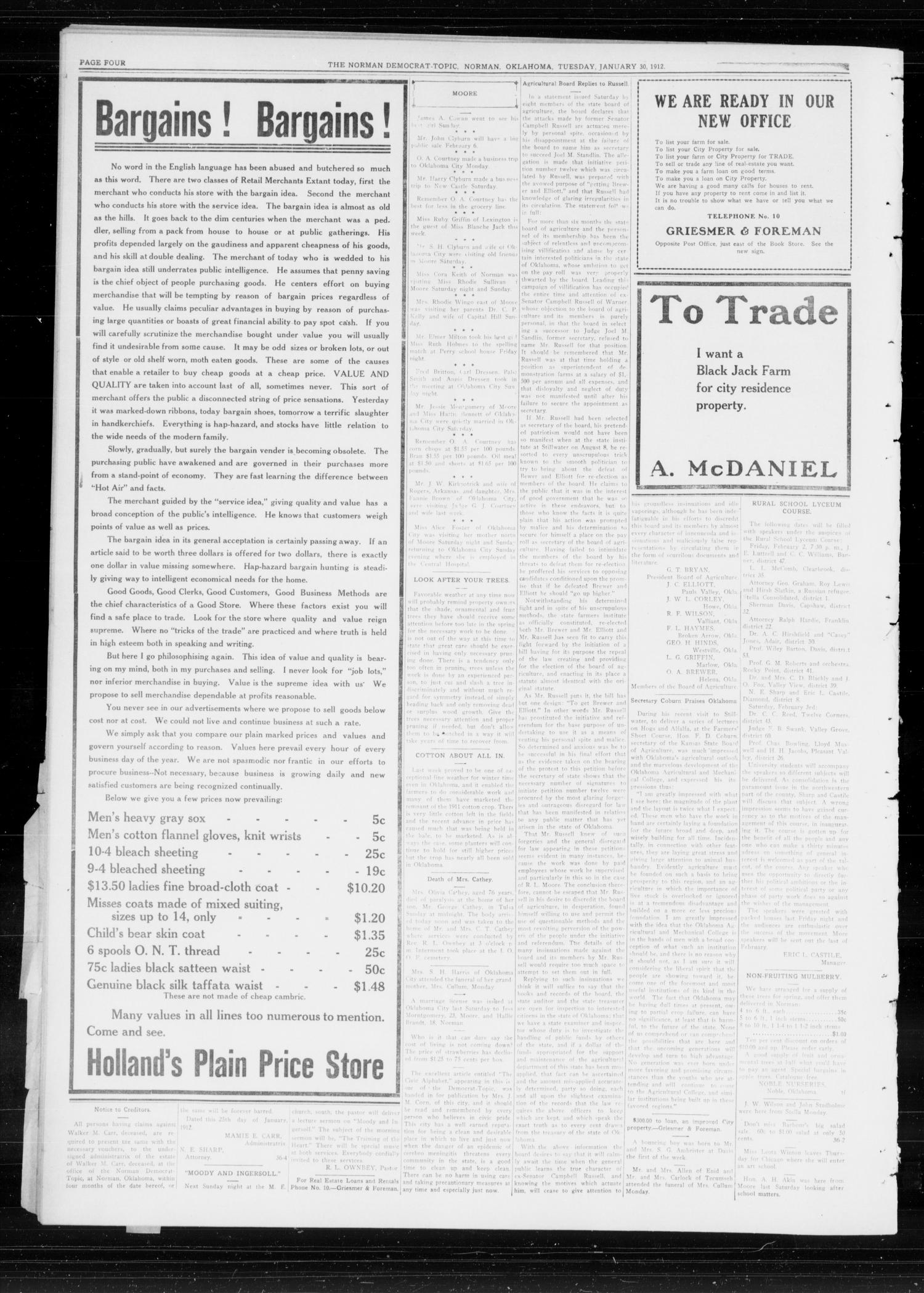 The Norman Democrat-Topic (Norman, Okla.), Vol. 23, No. 37, Ed. 1 Tuesday, January 30, 1912
                                                
                                                    [Sequence #]: 4 of 4
                                                