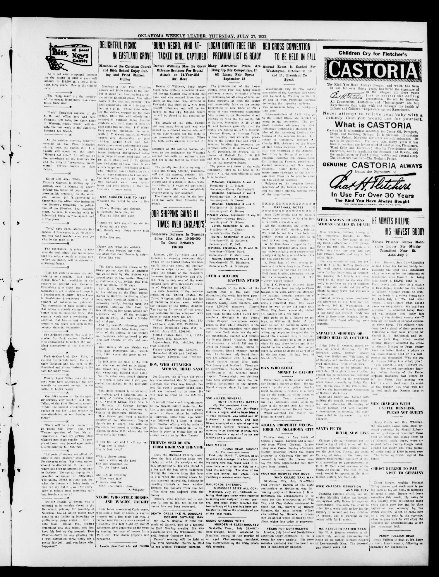 Oklahoma Weekly Leader (Guthrie, Okla.), Vol. 31, No. 22, Ed. 1 Thursday, July 27, 1922
                                                
                                                    [Sequence #]: 3 of 4
                                                