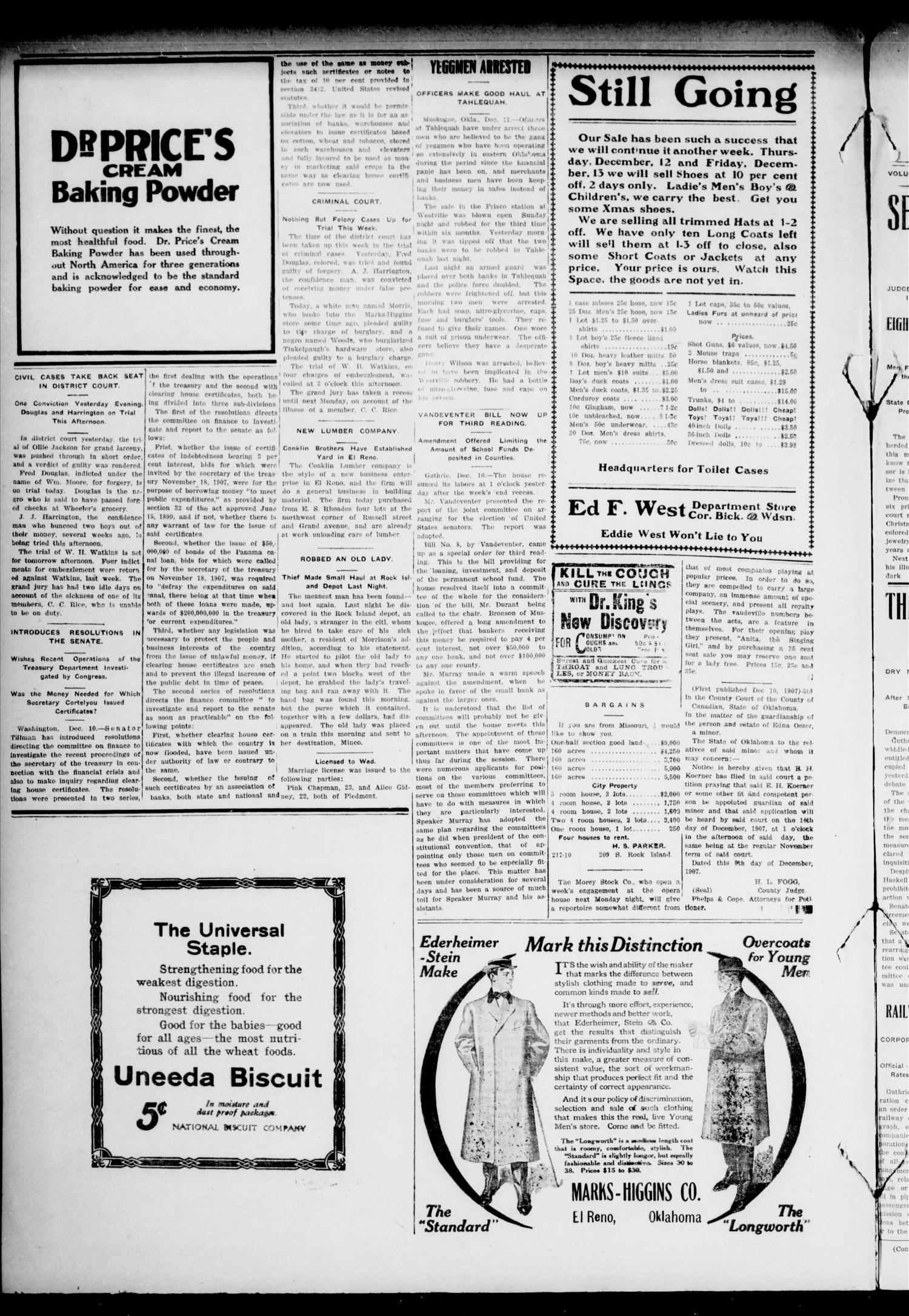 The El Reno Democrat. (El Reno, Okla.), Vol. 18, No. 40, Ed. 1 Thursday, December 12, 1907
                                                
                                                    [Sequence #]: 8 of 8
                                                
