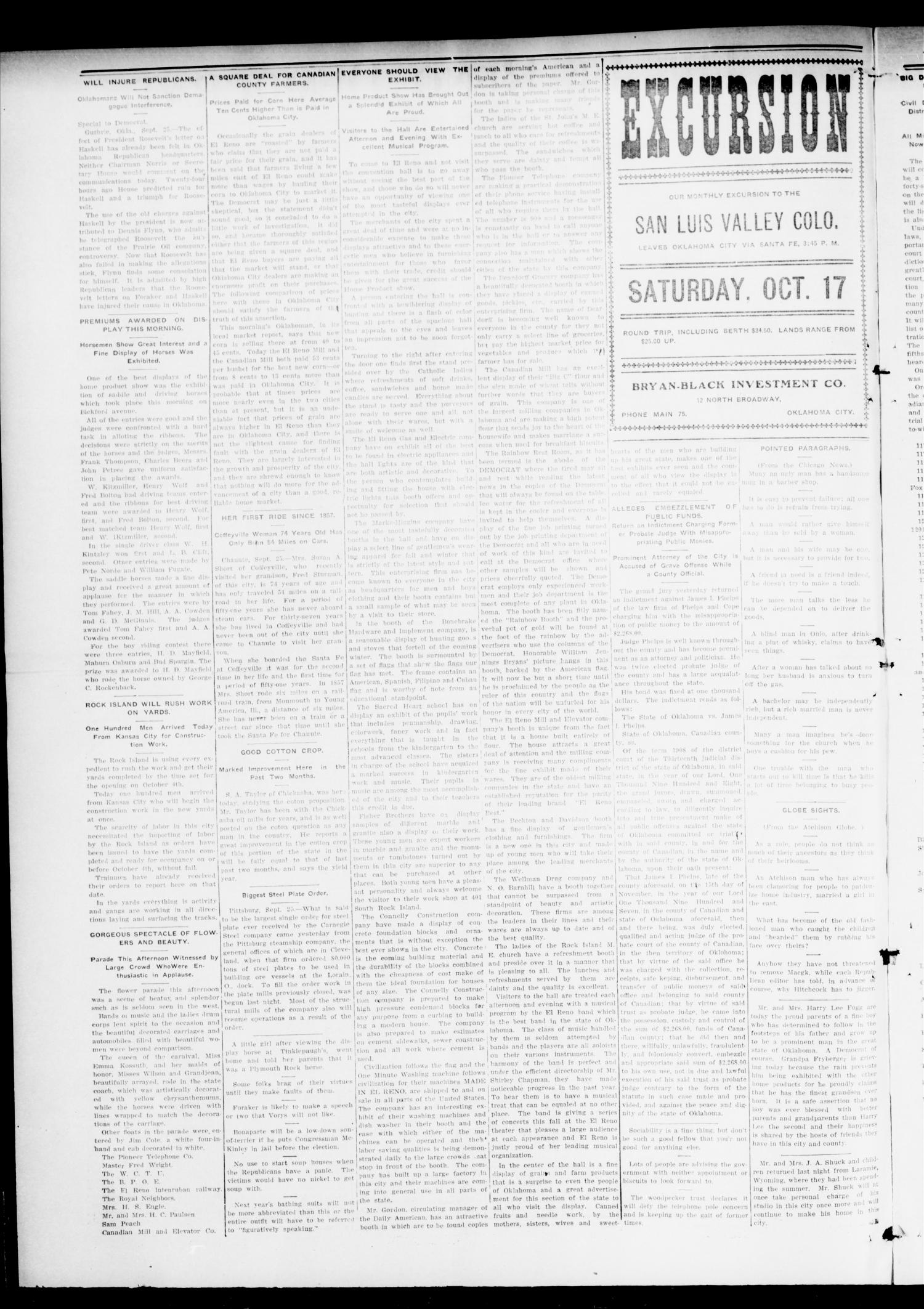 The El Reno Democrat. (El Reno, Okla.), Vol. 19, No. 30, Ed. 1 Thursday, October 1, 1908
                                                
                                                    [Sequence #]: 2 of 8
                                                