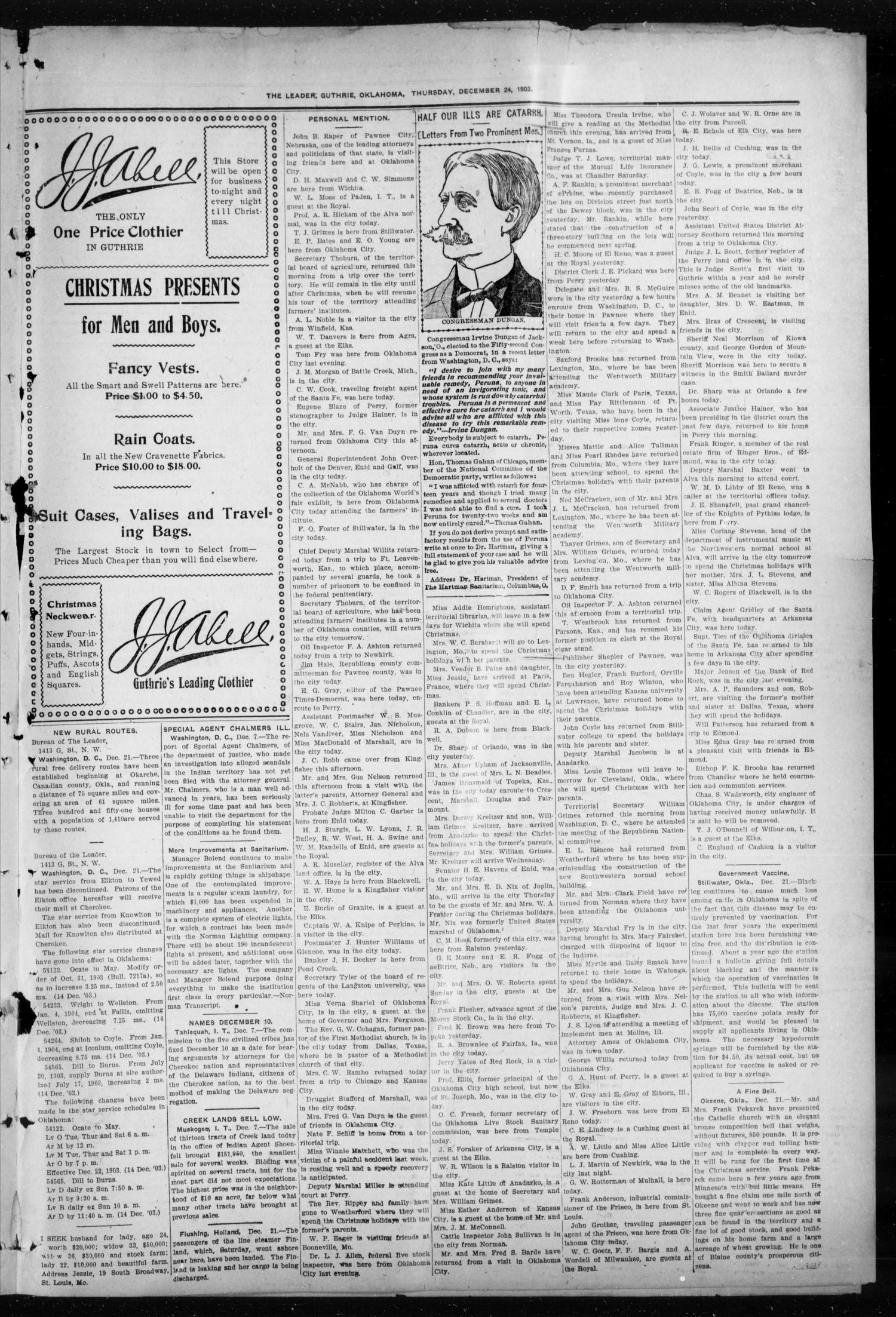The Oklahoma Leader. (Guthrie, Okla.), Vol. 11, No. 48, Ed. 1 Thursday, December 24, 1903
                                                
                                                    [Sequence #]: 5 of 8
                                                