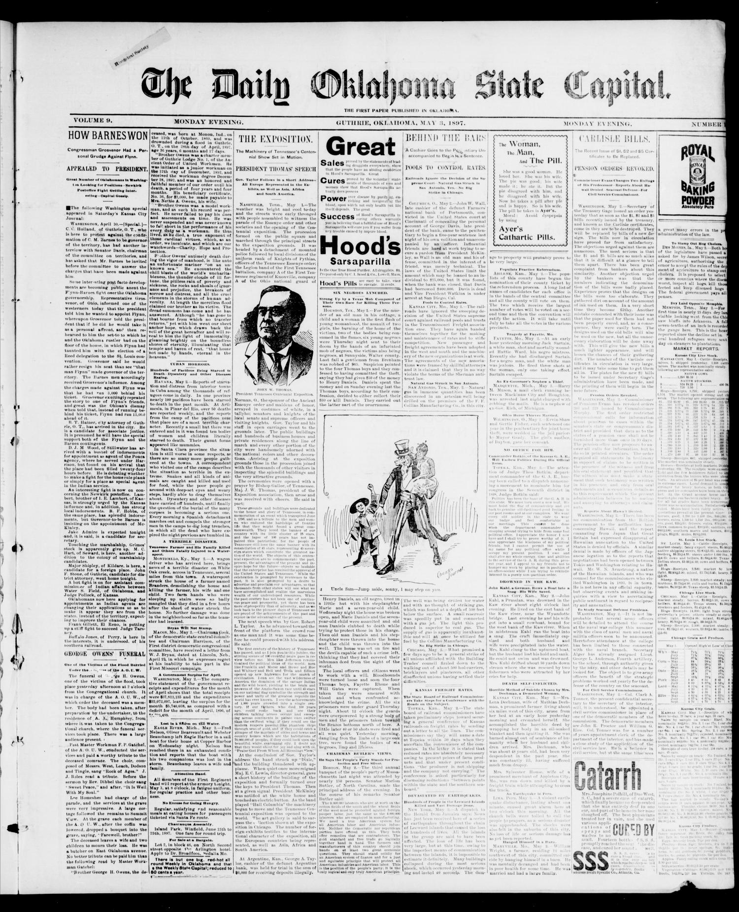 The Daily Oklahoma State Capital. (Guthrie, Okla.), Vol. 9, No. 10, Ed. 1 Monday, May 3, 1897
                                                
                                                    [Sequence #]: 1 of 4
                                                