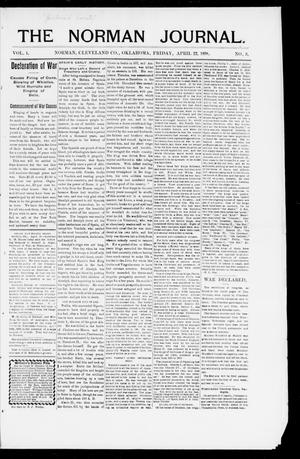 Primary view of object titled 'The Norman Journal. (Norman, Okla.), Vol. 1, No. 9, Ed. 1 Friday, April 22, 1898'.