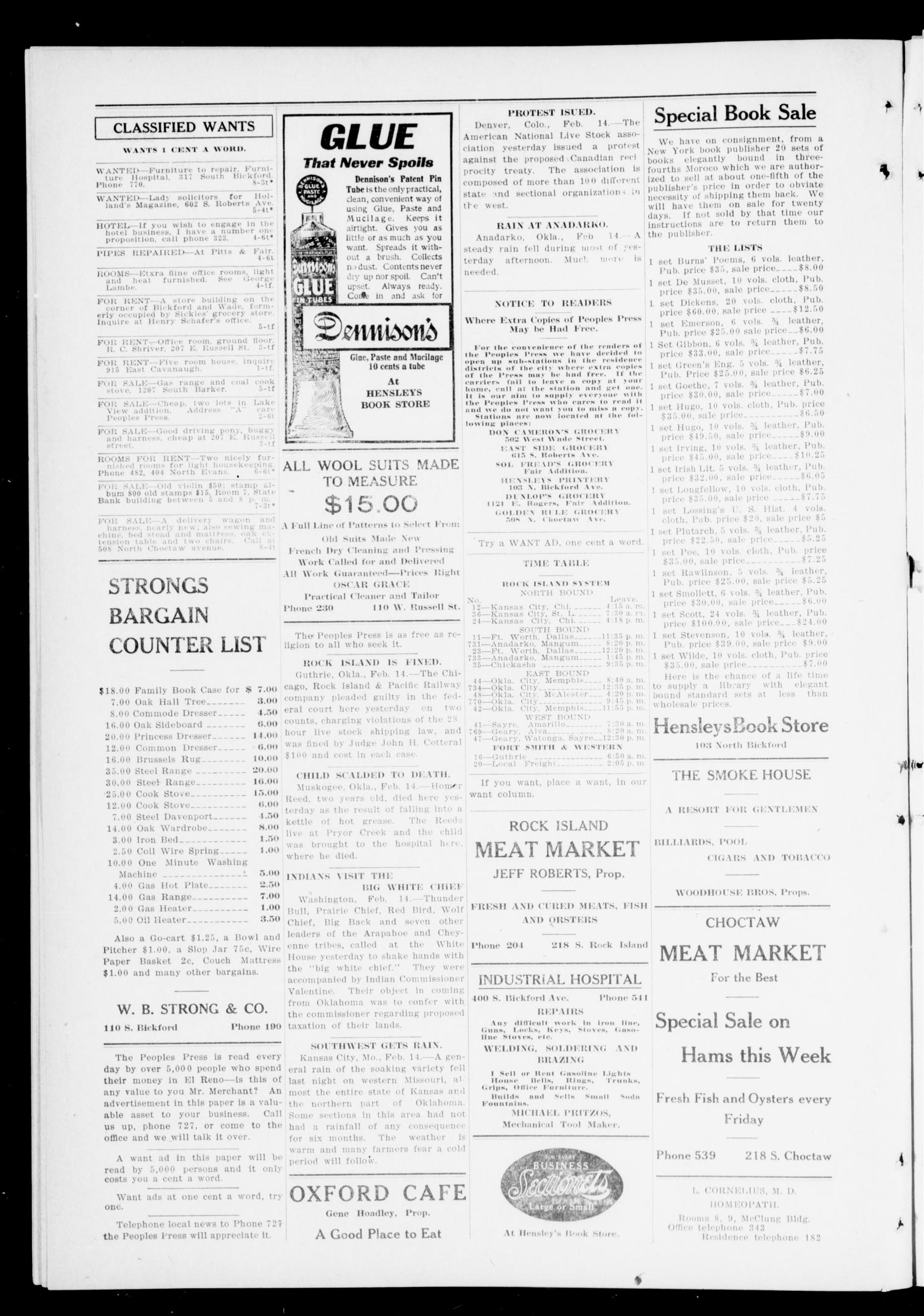 The Peoples Press (El Reno, Okla.), Vol. 1, No. 8, Ed. 1 Tuesday, February 14, 1911
                                                
                                                    [Sequence #]: 4 of 4
                                                
