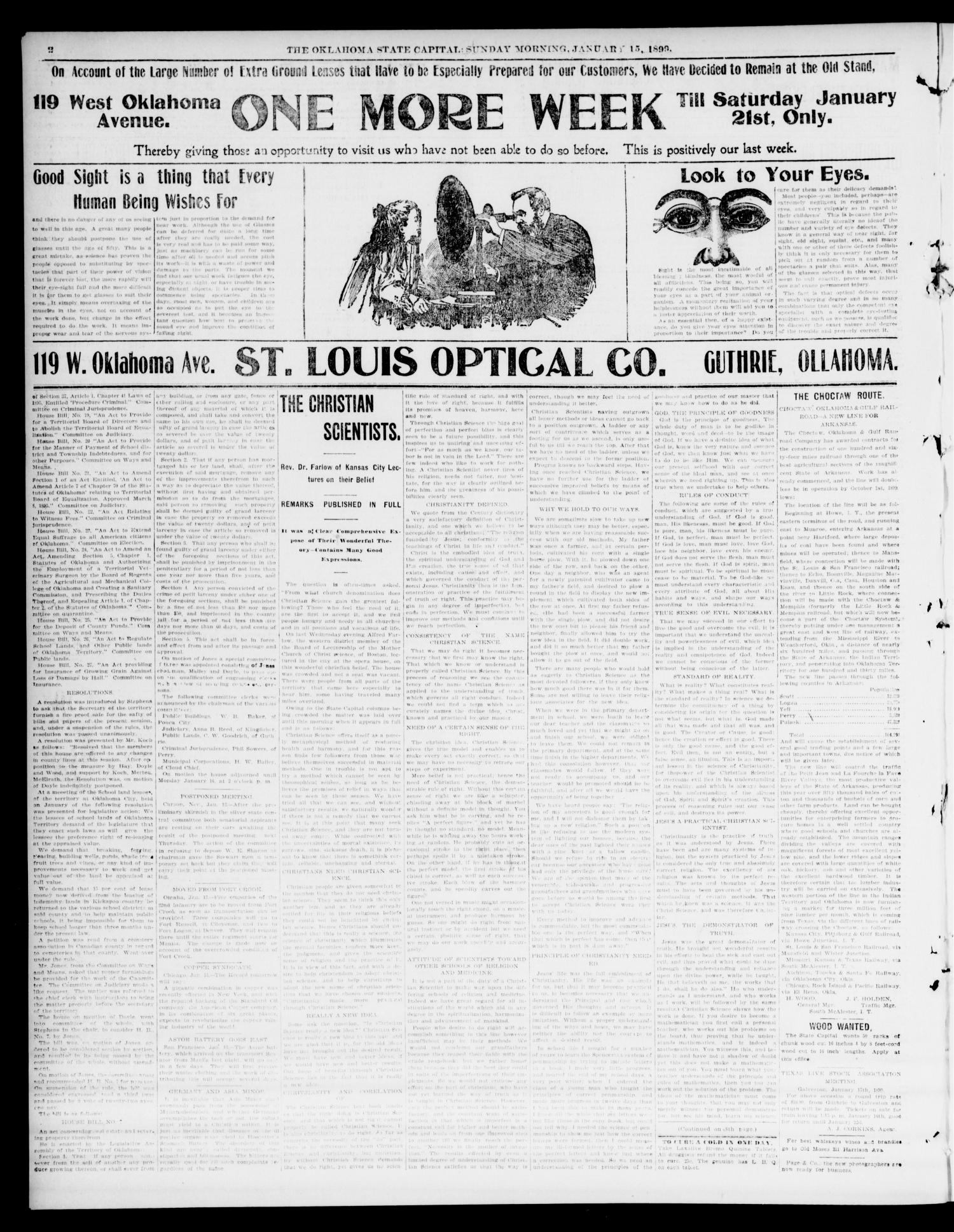 The Oklahoma State Capital. (Guthrie, Okla.), Vol. 10, No. 221, Ed. 1 Sunday, January 15, 1899
                                                
                                                    [Sequence #]: 2 of 8
                                                