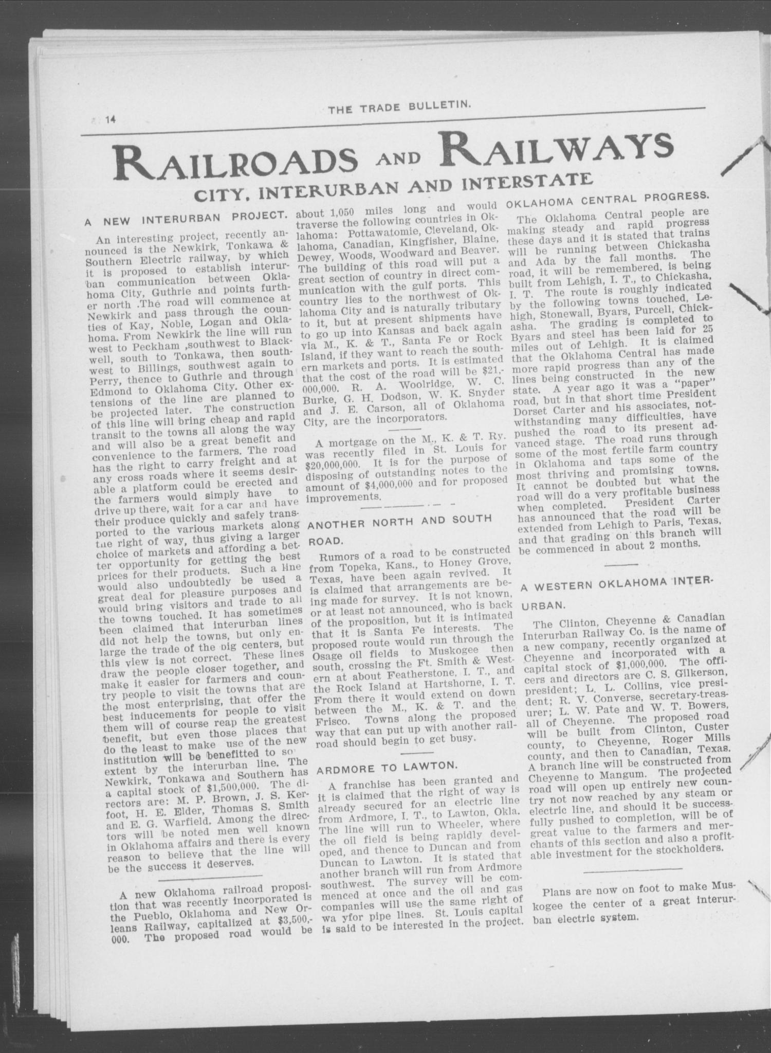 The Trade Bulletin (Oklahoma City, Okla.), Vol. 1, No. 20, Ed. 1 Saturday, July 28, 1906
                                                
                                                    [Sequence #]: 10 of 20
                                                