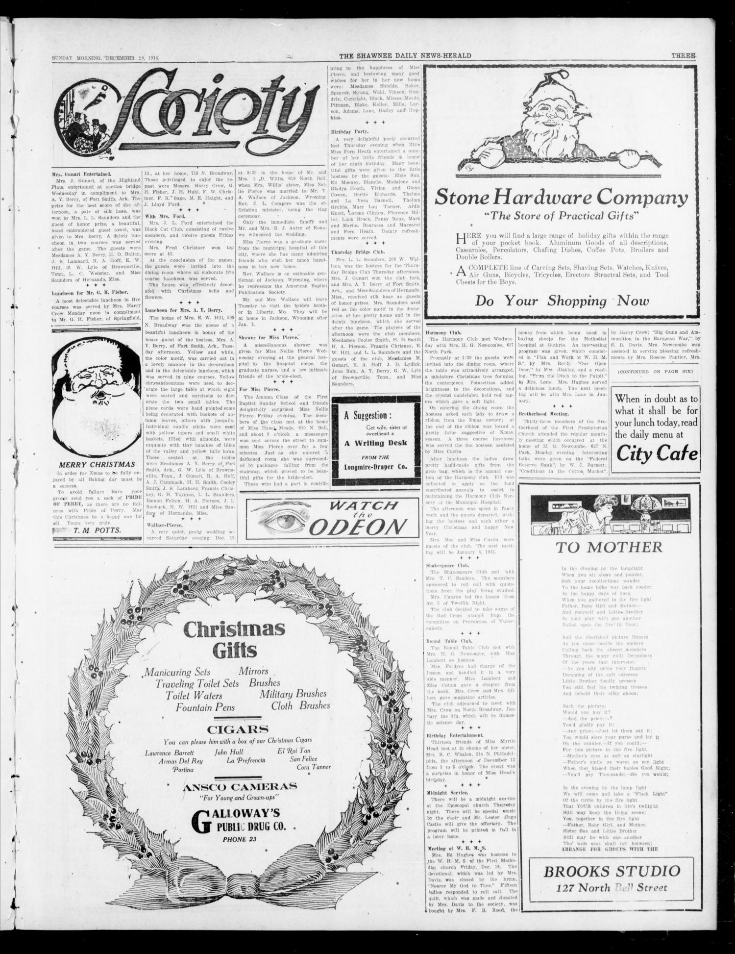 The Shawnee Daily News-Herald (Shawnee, Okla.), Vol. 20, No. 83, Ed. 1 Sunday, December 20, 1914
                                                
                                                    [Sequence #]: 3 of 8
                                                
