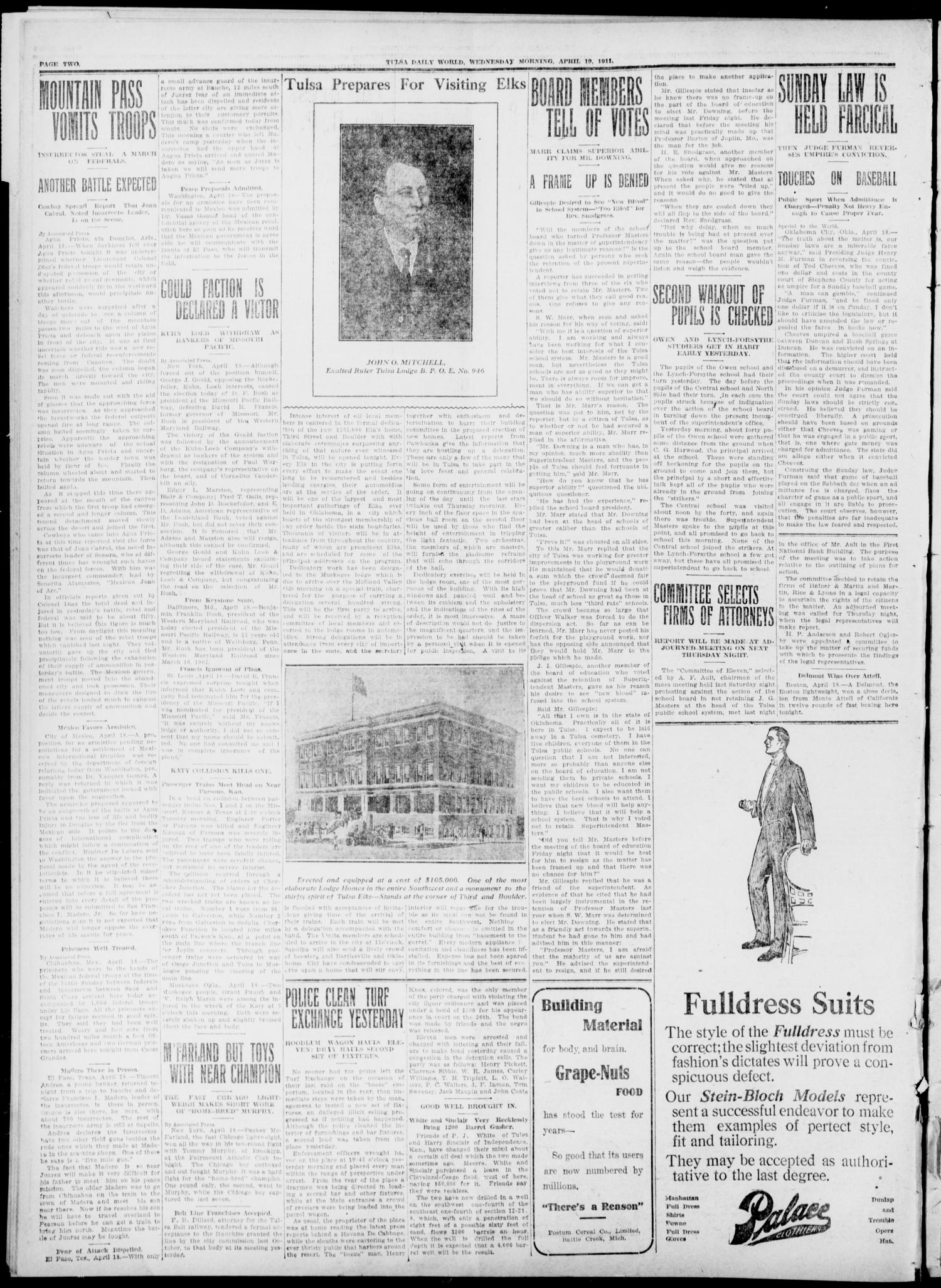 Tulsa Daily World (Tulsa, Okla.), Vol. 6, No. 181, Ed. 1 Wednesday, April 19, 1911
                                                
                                                    [Sequence #]: 2 of 10
                                                