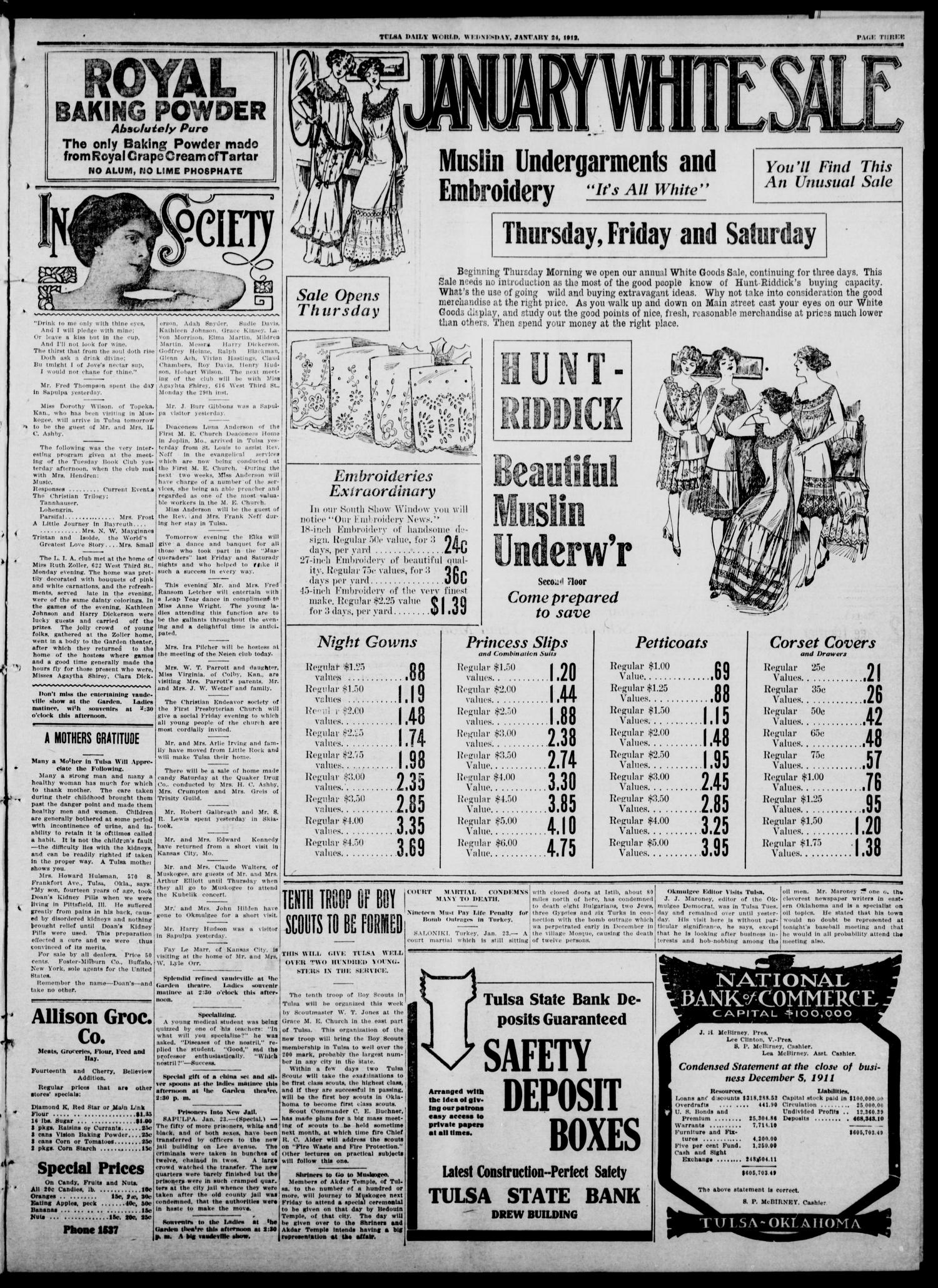 Tulsa Daily World (Tulsa, Okla.), Vol. 7, No. 110, Ed. 1 Wednesday, January 24, 1912
                                                
                                                    [Sequence #]: 3 of 8
                                                