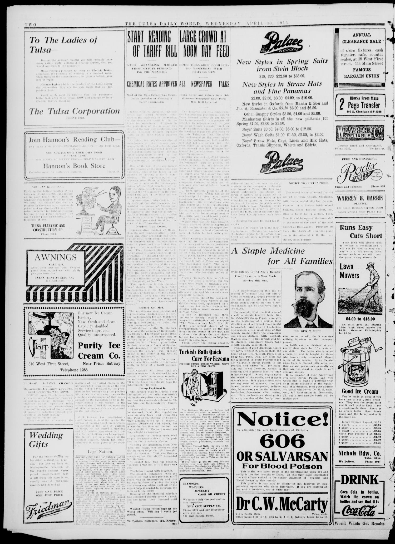 Tulsa Daily World (Tulsa, Okla.), Vol. 8, No. 194, Ed. 1 Wednesday, April 30, 1913
                                                
                                                    [Sequence #]: 2 of 8
                                                