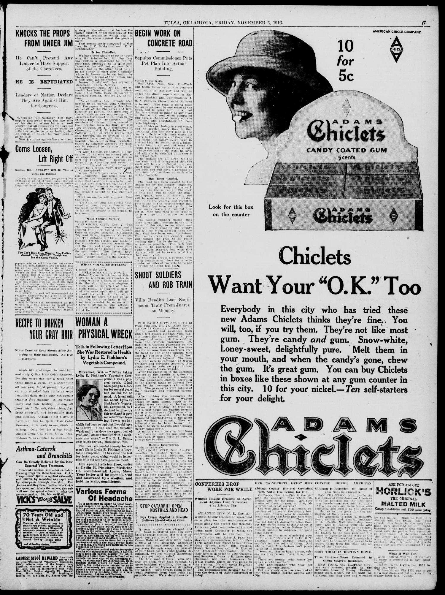 Tulsa Daily World (Tulsa, Okla.), Vol. 12, No. 44, Ed. 1 Friday, November 3, 1916
                                                
                                                    [Sequence #]: 7 of 12
                                                