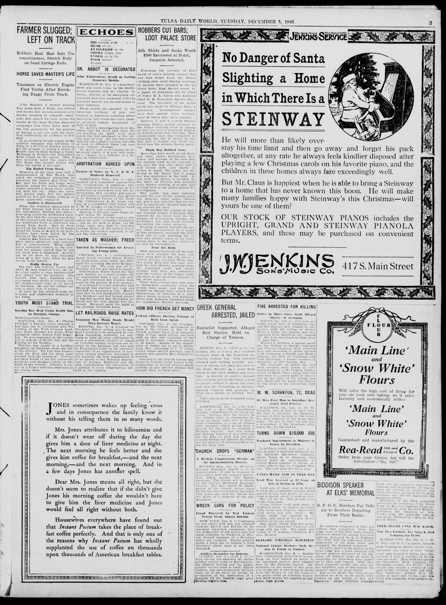 Tulsa Daily World (Tulsa, Okla.), Vol. 12, No. 76, Ed. 1 Tuesday, December 5, 1916
                                                
                                                    [Sequence #]: 3 of 10
                                                