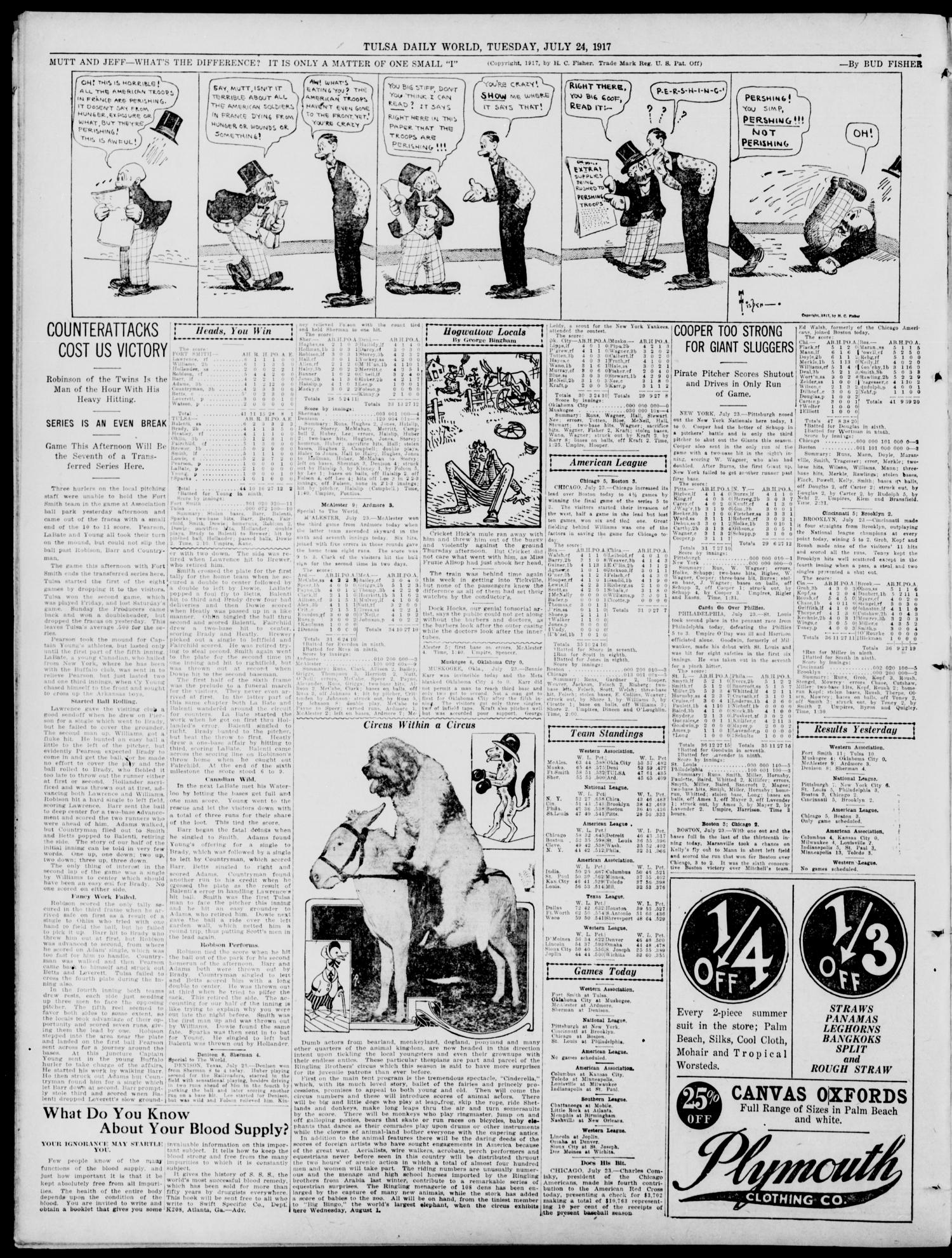 Tulsa Daily World (Tulsa, Okla.), Vol. 12, No. 207, Ed. 1 Tuesday, July 24, 1917
                                                
                                                    [Sequence #]: 6 of 12
                                                