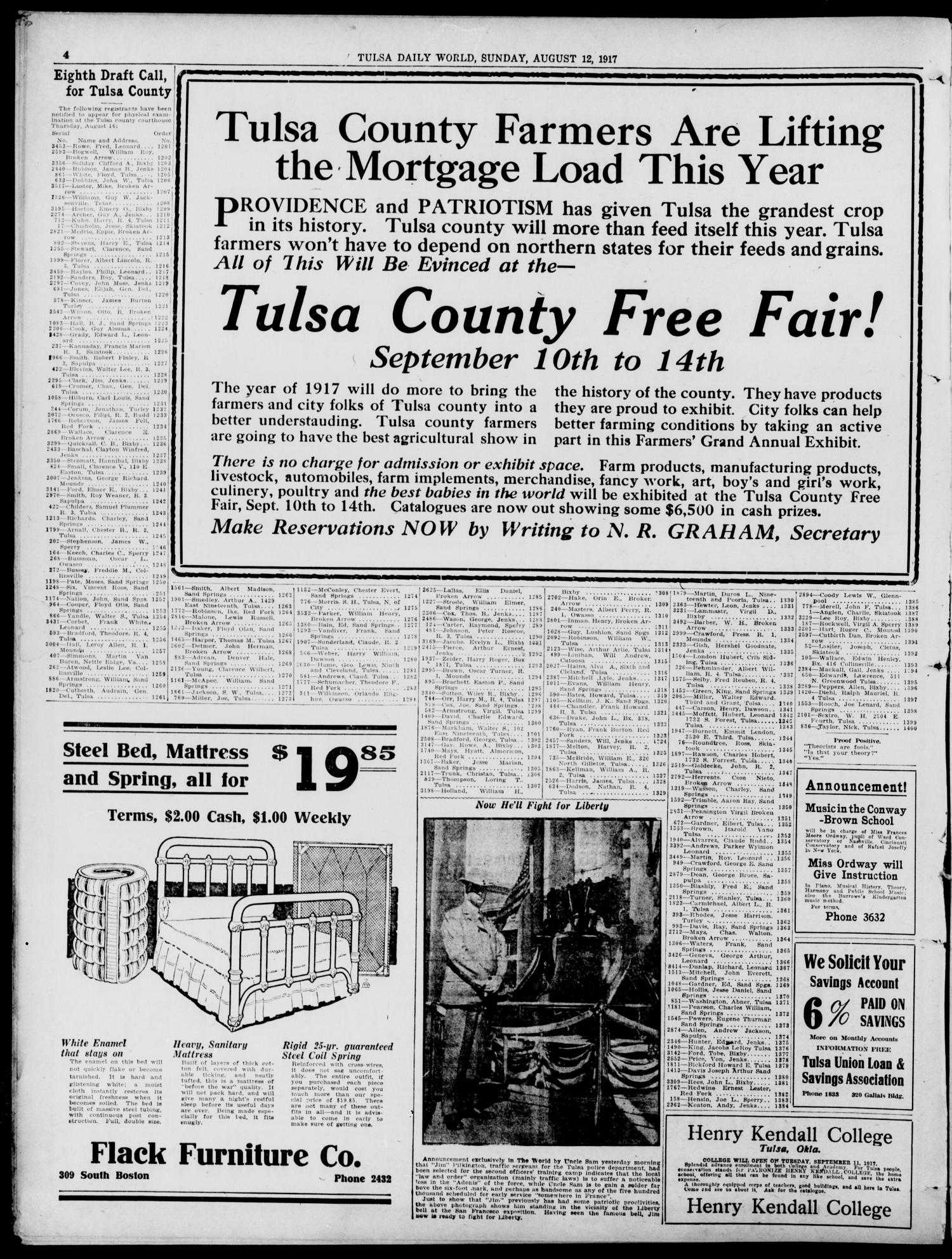 Tulsa Daily World (Tulsa, Okla.), Vol. 12, No. 326, Ed. 1 Sunday, August 12, 1917
                                                
                                                    [Sequence #]: 4 of 30
                                                