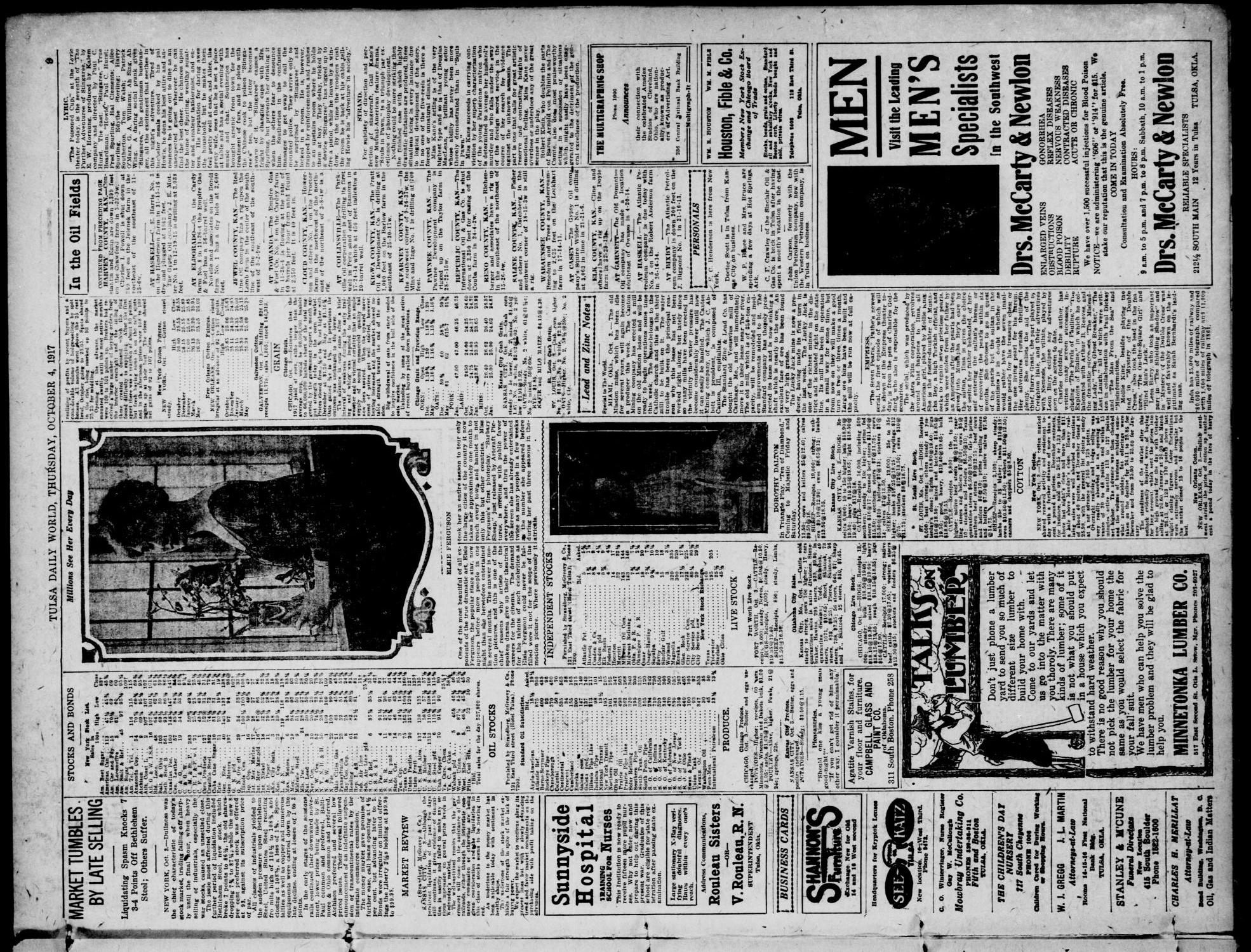 Tulsa Daily World (Tulsa, Okla.), Vol. 13, No. 16, Ed. 1 Thursday, October 4, 1917
                                                
                                                    [Sequence #]: 9 of 12
                                                