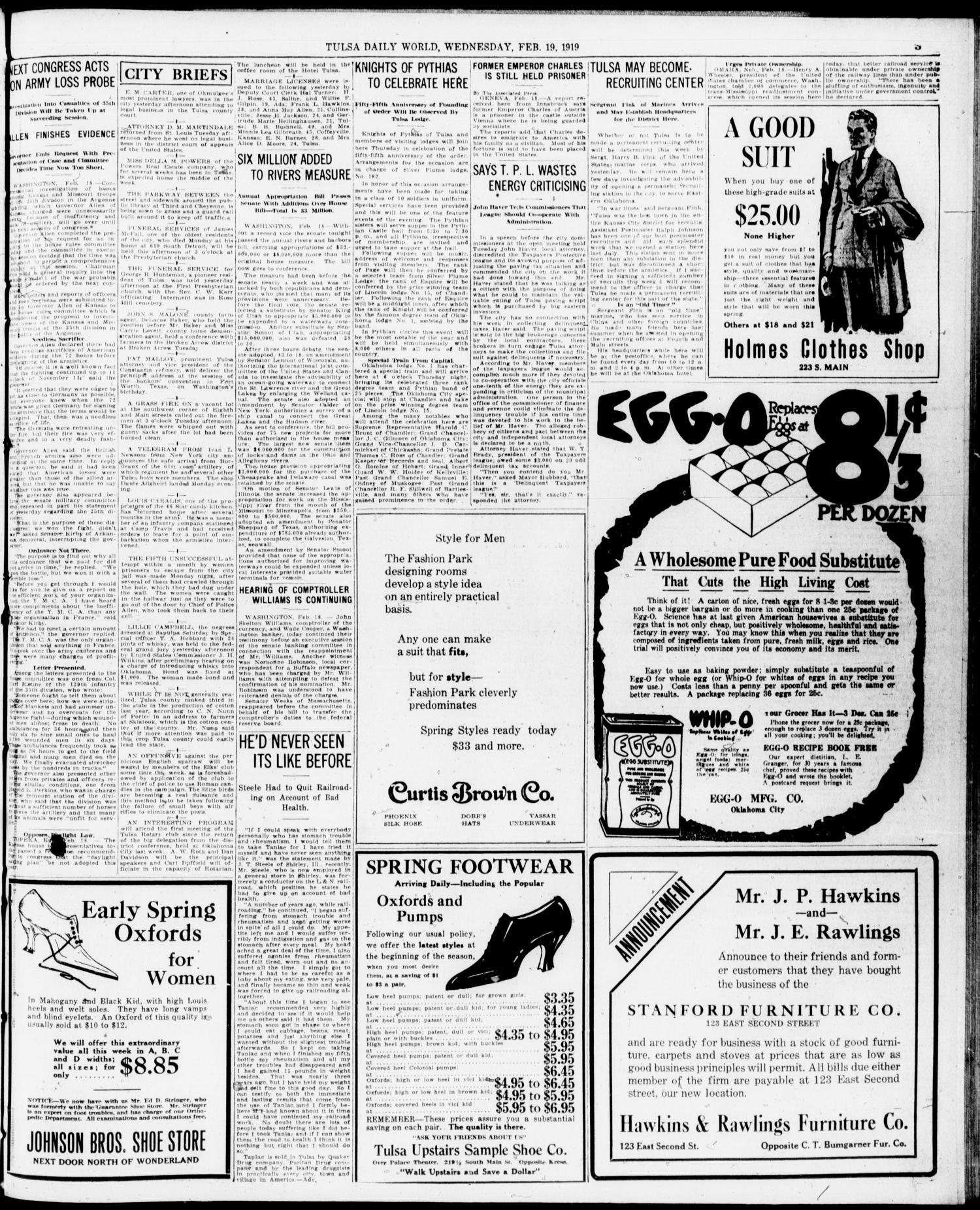 Tulsa Daily World (Tulsa, Okla.), Vol. 13, No. 149, Ed. 1 Wednesday, February 19, 1919
                                                
                                                    [Sequence #]: 3 of 16
                                                