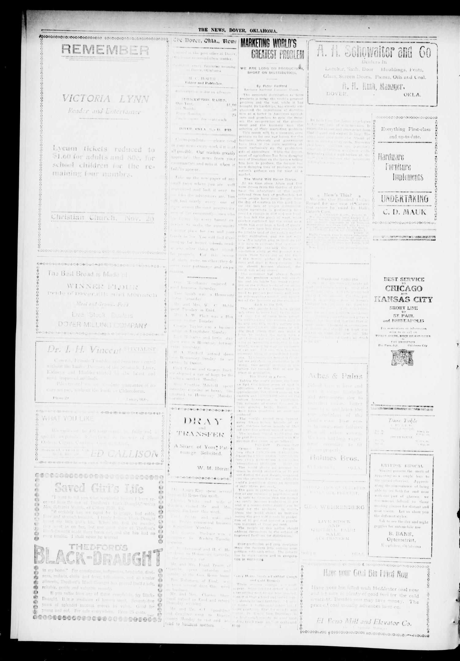 The Dover News (Dover, Okla.), Vol. 15, No. 32, Ed. 1 Thursday, November 18, 1915
                                                
                                                    [Sequence #]: 4 of 4
                                                