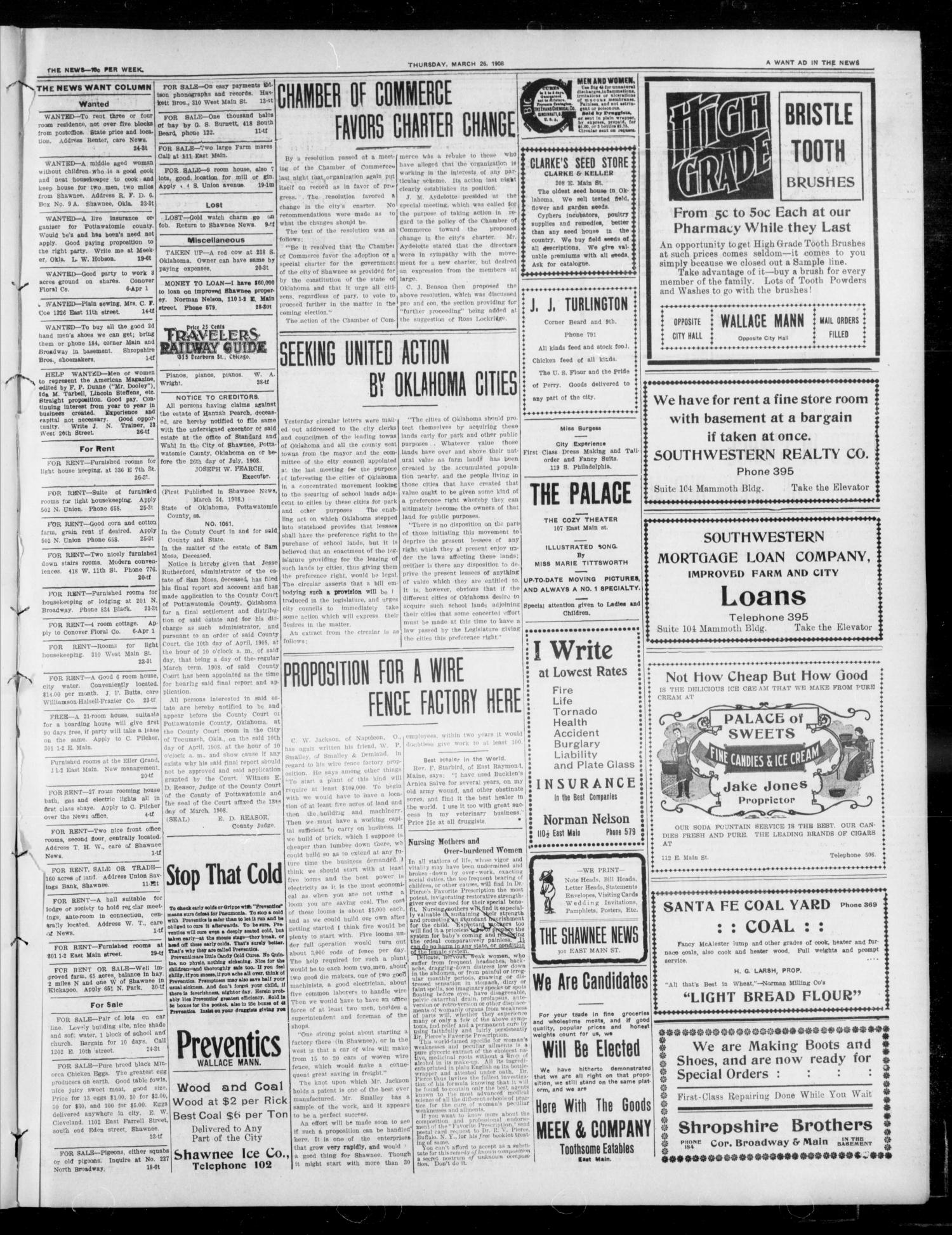 The Shawnee News. (Shawnee, Okla.), Vol. 13, No. 145, Ed. 1 Thursday, March 26, 1908
                                                
                                                    [Sequence #]: 3 of 6
                                                