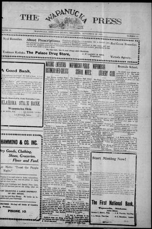 The Wapanucka Press (Wapanucka, Okla.), Vol. 21, No. 13, Ed. 1 Friday, September 16, 1921