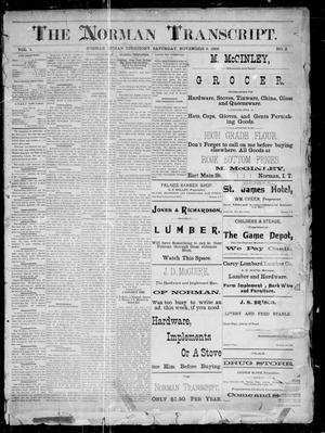 Primary view of object titled 'The Norman Transcript. (Norman, Indian Terr.), Vol. 01, No. 03, Ed. 1 Saturday, November 9, 1889'.