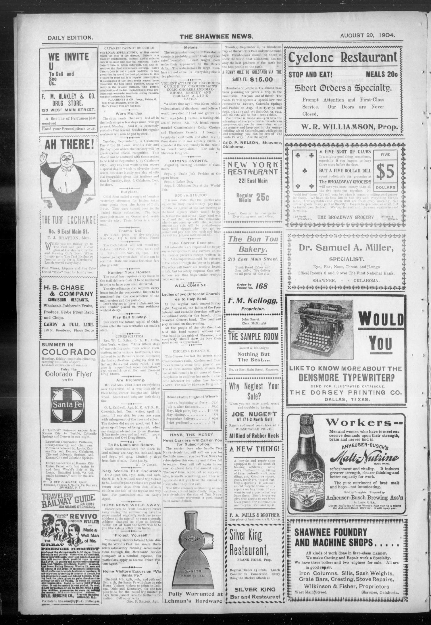 The Shawnee News. (Shawnee, Okla.), Vol. 3, No. 164, Ed. 1 Saturday, August 20, 1904
                                                
                                                    [Sequence #]: 2 of 10
                                                