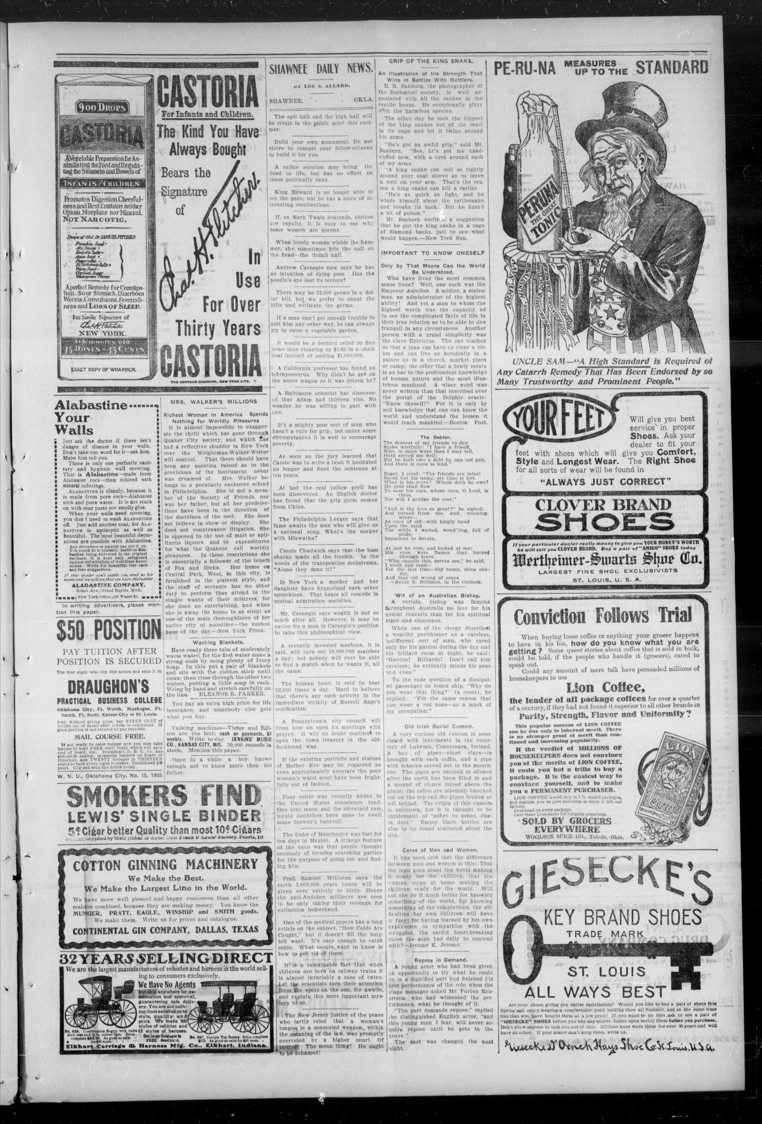 The Shawnee News. (Shawnee, Okla.), Vol. 4, No. 367, Ed. 1 Saturday, April 15, 1905
                                                
                                                    [Sequence #]: 3 of 8
                                                
