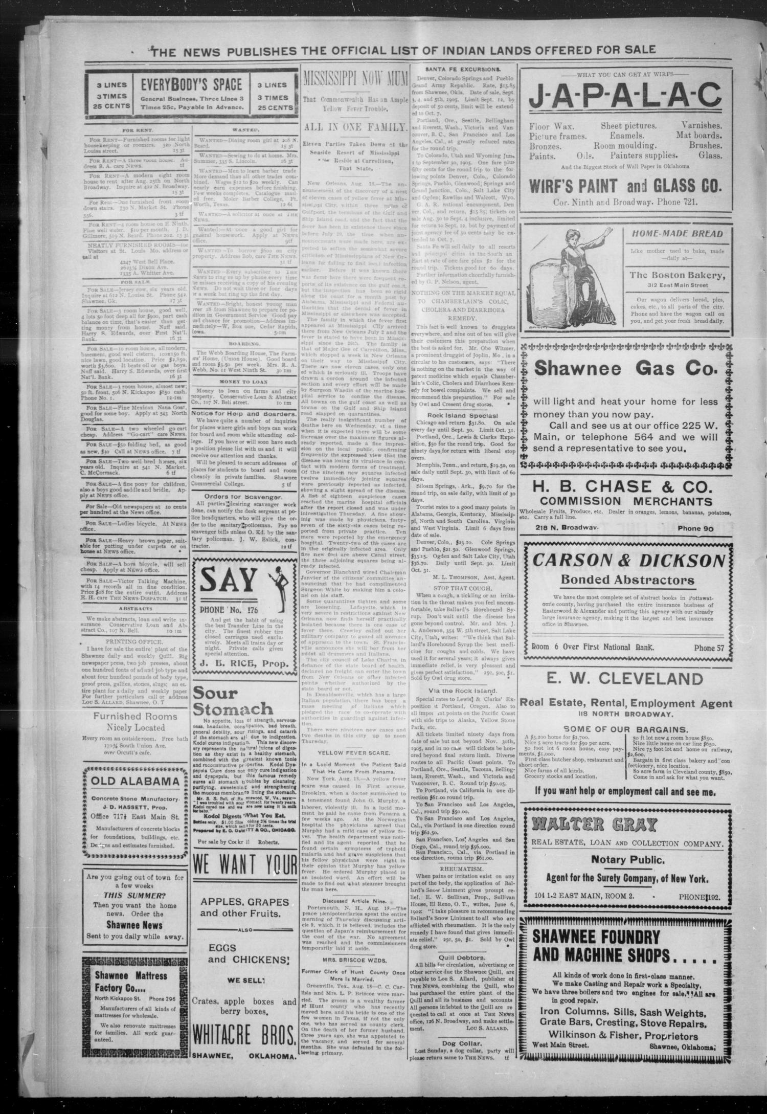 The Shawnee News. (Shawnee, Okla.), Vol. 9, No. 107, Ed. 1 Friday, August 18, 1905
                                                
                                                    [Sequence #]: 2 of 8
                                                