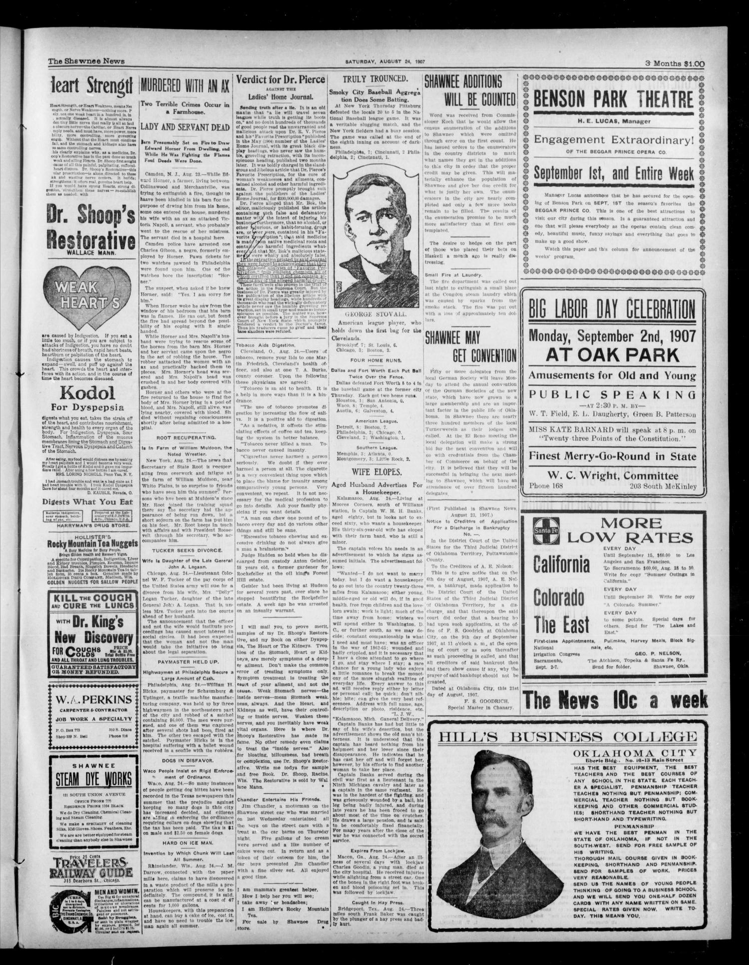 The Shawnee News. (Shawnee, Okla.), Vol. 10, No. 213, Ed. 1 Saturday, August 24, 1907
                                                
                                                    [Sequence #]: 3 of 8
                                                