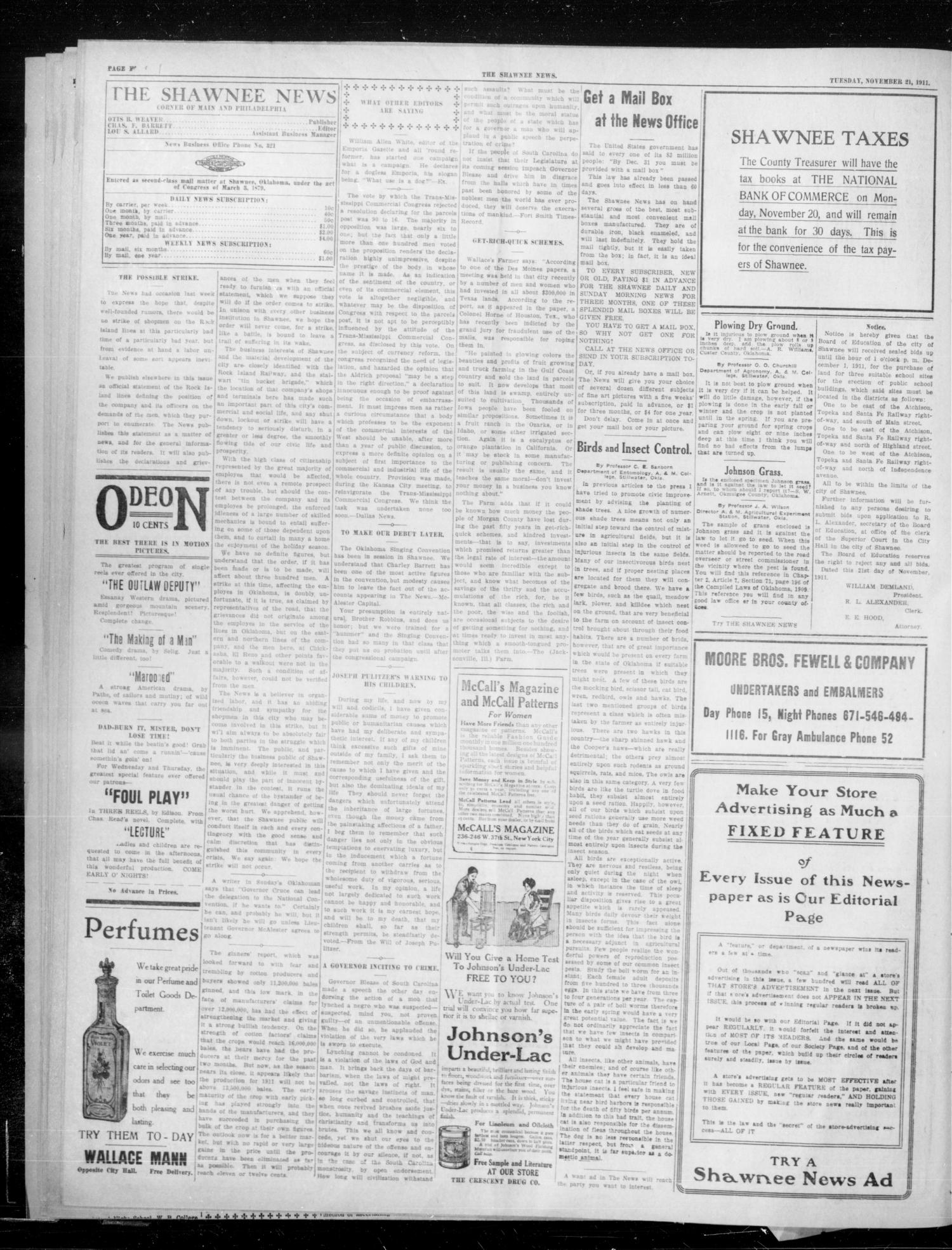 The Shawnee News. (Shawnee, Okla.), Vol. 16, No. 201, Ed. 1 Tuesday, November 21, 1911
                                                
                                                    [Sequence #]: 2 of 4
                                                