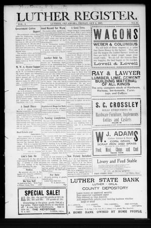 Luther Register. (Luther, Okla.), Vol. 9, No. 10, Ed. 1 Friday, October 4, 1907