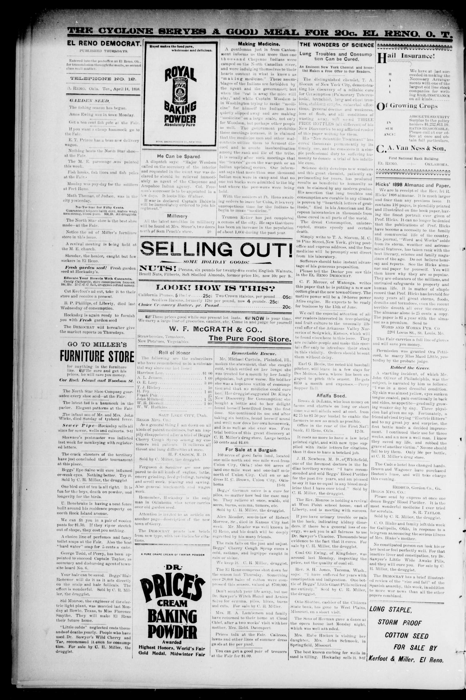 El Reno Democrat. (El Reno, Okla. Terr.), Vol. 9, No. 13, Ed. 1 Thursday, April 14, 1898
                                                
                                                    [Sequence #]: 8 of 8
                                                