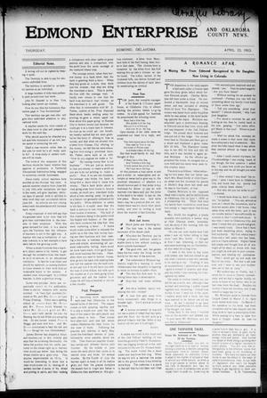 Primary view of object titled 'Edmond Enterprise and Oklahoma County News. (Edmond, Okla.), Vol. 1, No. 12, Ed. 1 Thursday, April 23, 1903'.