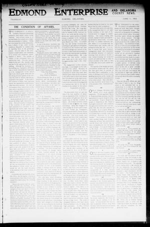 Primary view of object titled 'Edmond Enterprise and Oklahoma County News. (Edmond, Okla.), Vol. 1, No. 19, Ed. 1 Thursday, June 11, 1903'.