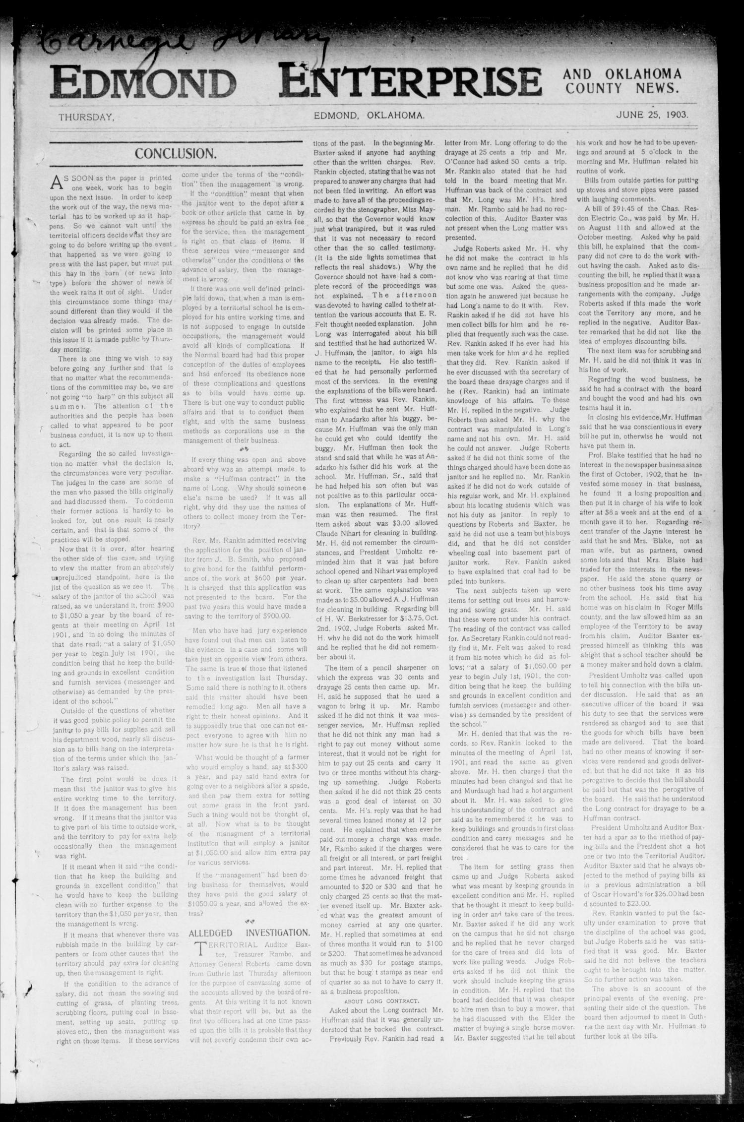 Edmond Enterprise and Oklahoma County News. (Edmond, Okla.), Vol. 1, No. 21, Ed. 1 Thursday, June 25, 1903
                                                
                                                    [Sequence #]: 1 of 16
                                                