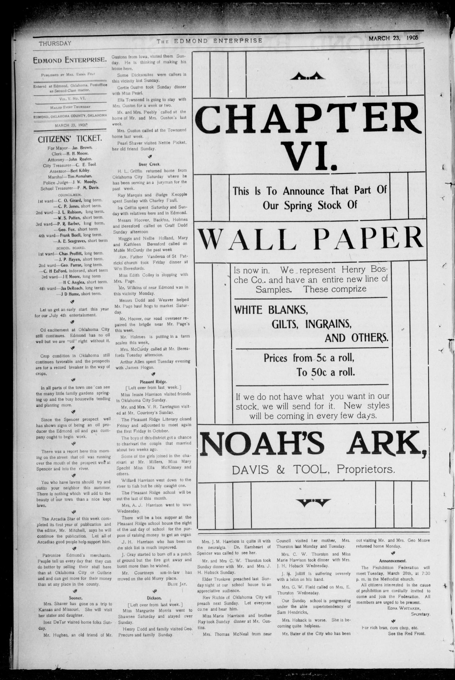 Edmond Enterprise and Oklahoma County News. (Edmond, Okla.), Vol. 1, No. 112, Ed. 1 Thursday, March 23, 1905
                                                
                                                    [Sequence #]: 2 of 8
                                                