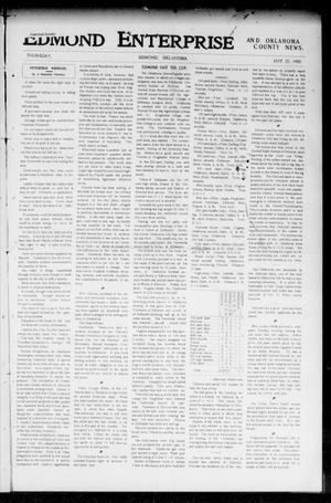 Primary view of object titled 'Edmond Enterprise and Oklahoma County News. (Edmond, Okla.), Vol. 1, No. 5, Ed. 1 Thursday, May 25, 1905'.