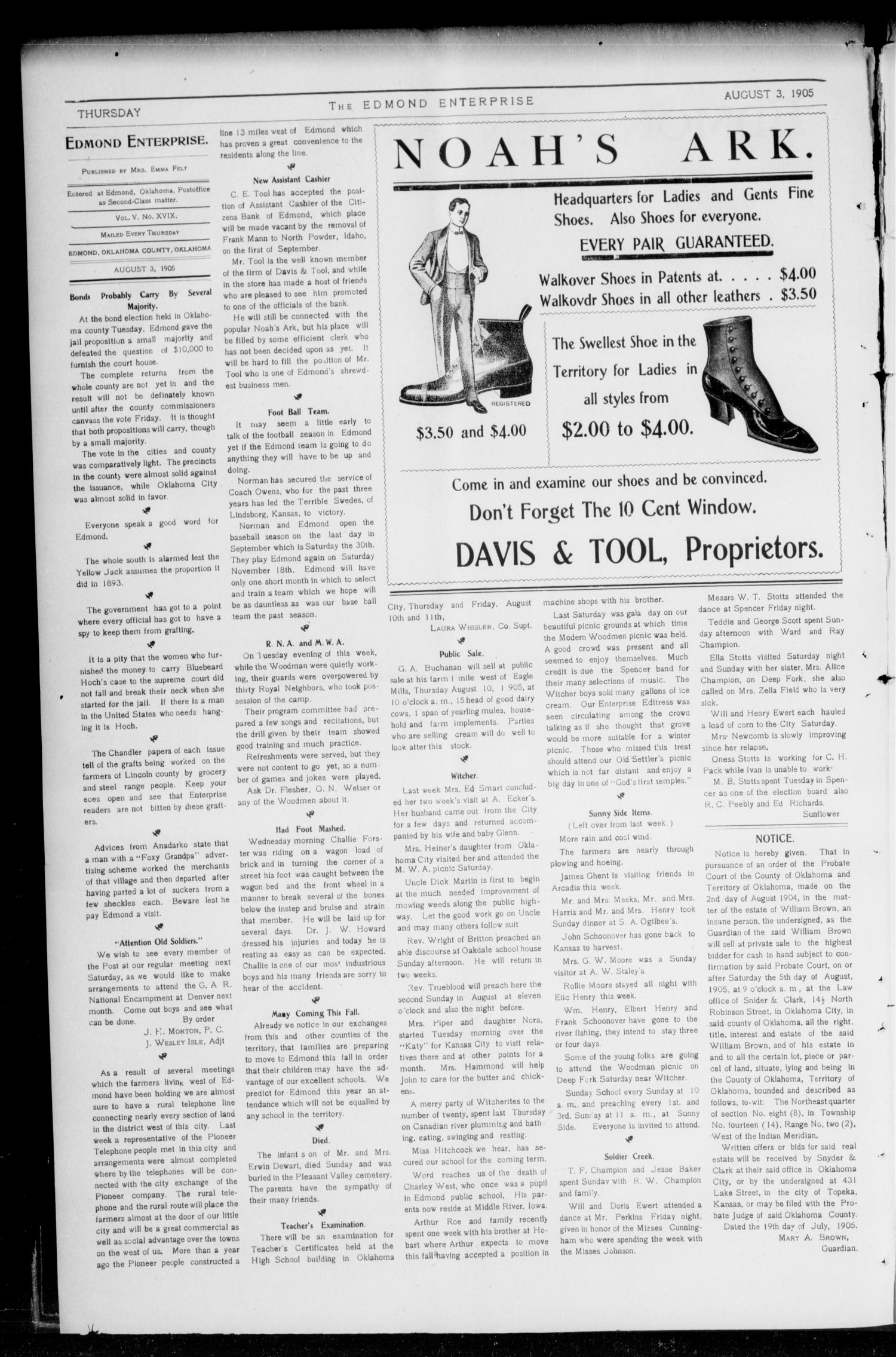 Edmond Enterprise and Oklahoma County News. (Edmond, Okla.), Vol. 1, No. 17, Ed. 1 Thursday, August 3, 1905
                                                
                                                    [Sequence #]: 2 of 6
                                                