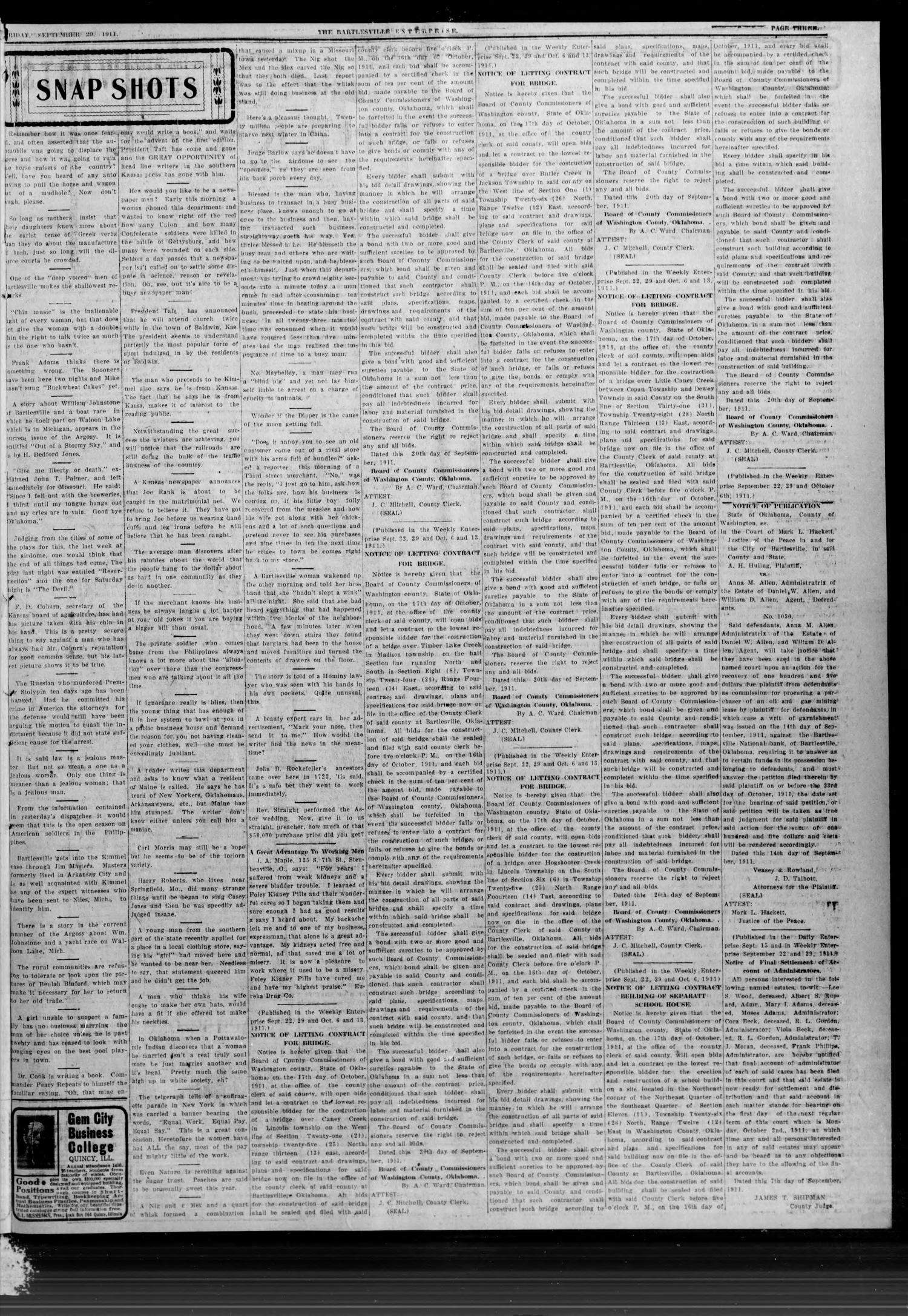 Bartlesville Enterprise. (Bartlesville, Okla.), Vol. 7, No. 34, Ed. 1 Friday, September 29, 1911
                                                
                                                    [Sequence #]: 3 of 4
                                                