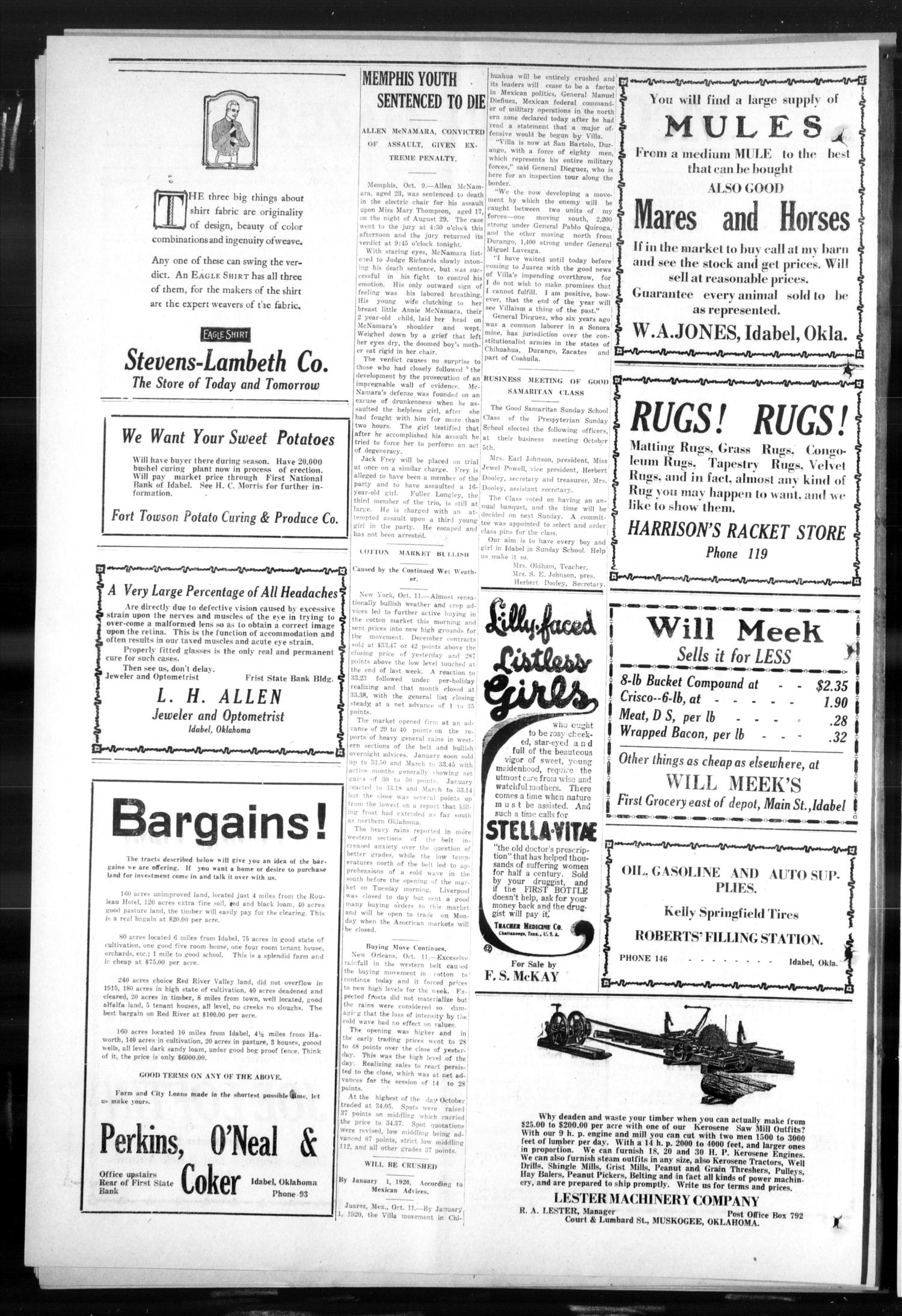 McCurtain Gazette. (Idabel, Okla.), Vol. 14, No. 69, Ed. 1 Saturday, October 18, 1919
                                                
                                                    [Sequence #]: 2 of 8
                                                