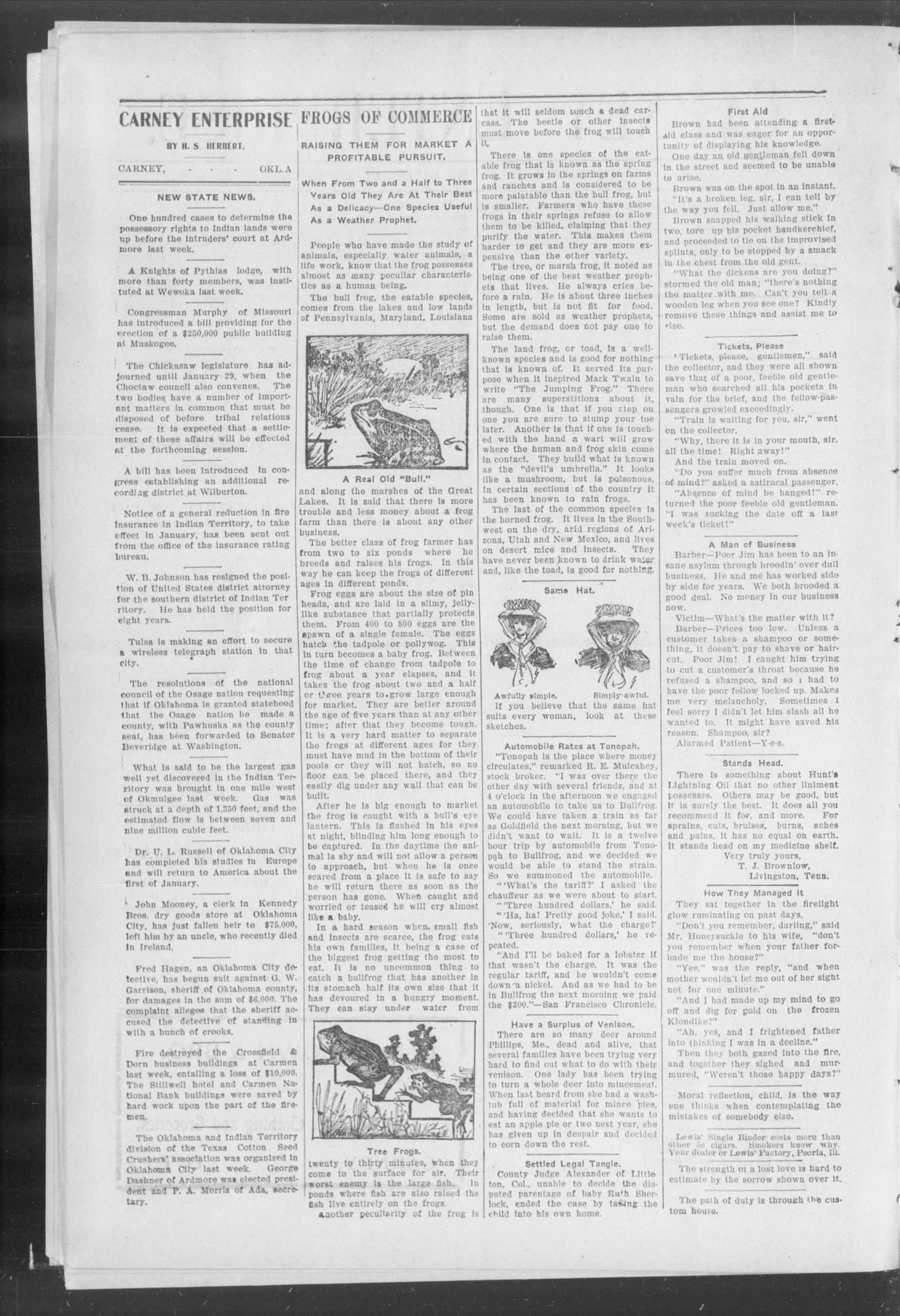 Carney Enterprise. (Carney, Okla.), Vol. 5, No. 21, Ed. 1 Saturday, December 23, 1905
                                                
                                                    [Sequence #]: 2 of 12
                                                