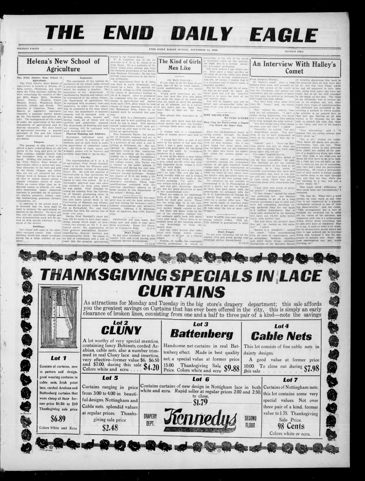 The Enid Daily Eagle. (Enid, Okla.), Vol. 9, No. 50, Ed. 2 Sunday, November 14, 1909
                                                
                                                    [Sequence #]: 1 of 8
                                                