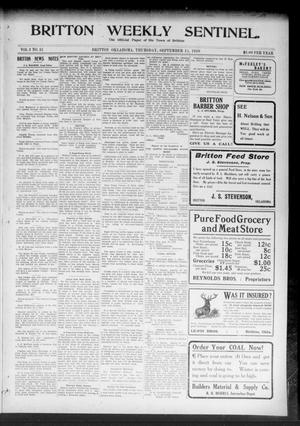 Britton Weekly Sentinel. (Britton, Okla.), Vol. 3, No. 31, Ed. 1 Thursday, September 15, 1910