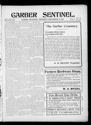 Primary view of object titled 'Garber Sentinel. (Garber, Okla.), Vol. 4, No. 47, Ed. 1 Thursday, September 17, 1903'.