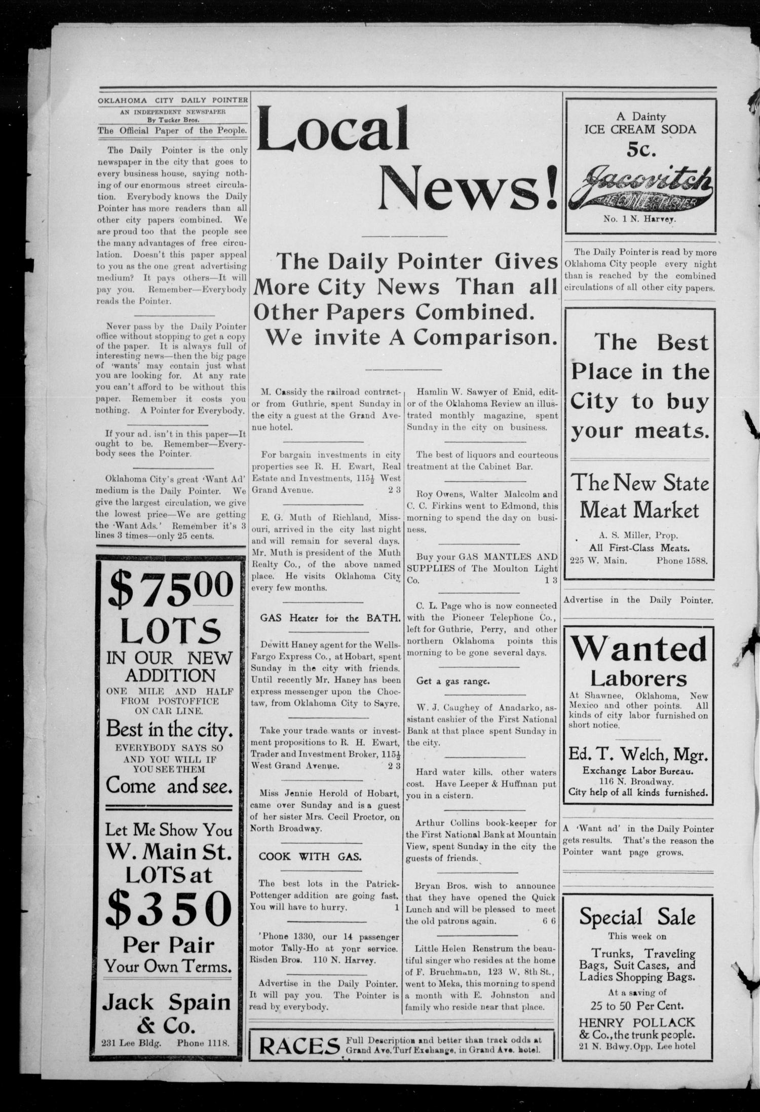 Oklahoma City Daily Pointer (Oklahoma City, Okla.), Vol. 1, No. 112, Ed. 1 Monday, May 28, 1906
                                                
                                                    [Sequence #]: 2 of 4
                                                