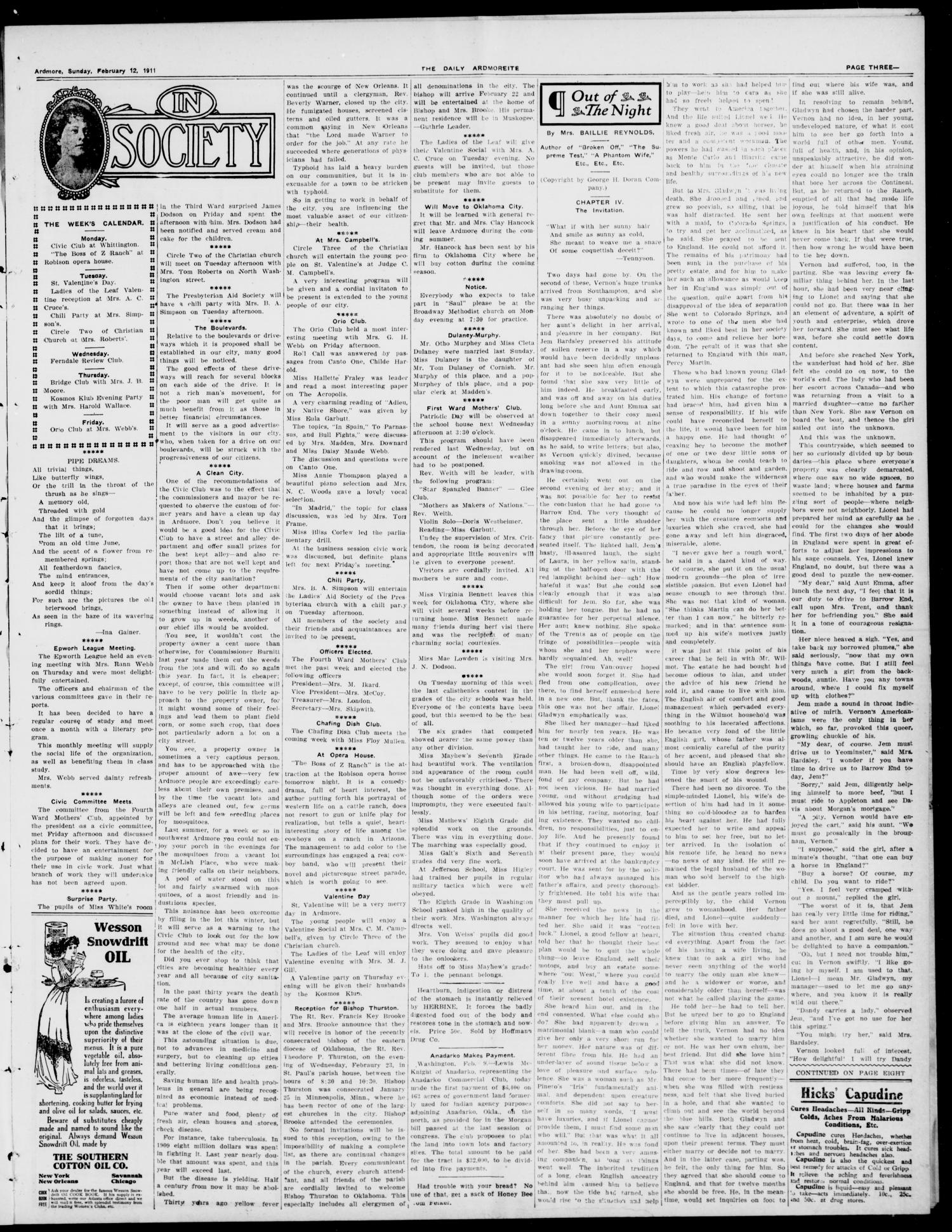 The Daily Ardmoreite. (Ardmore, Okla.), Vol. 17, No. 111, Ed. 1 Sunday, February 12, 1911
                                                
                                                    [Sequence #]: 3 of 10
                                                